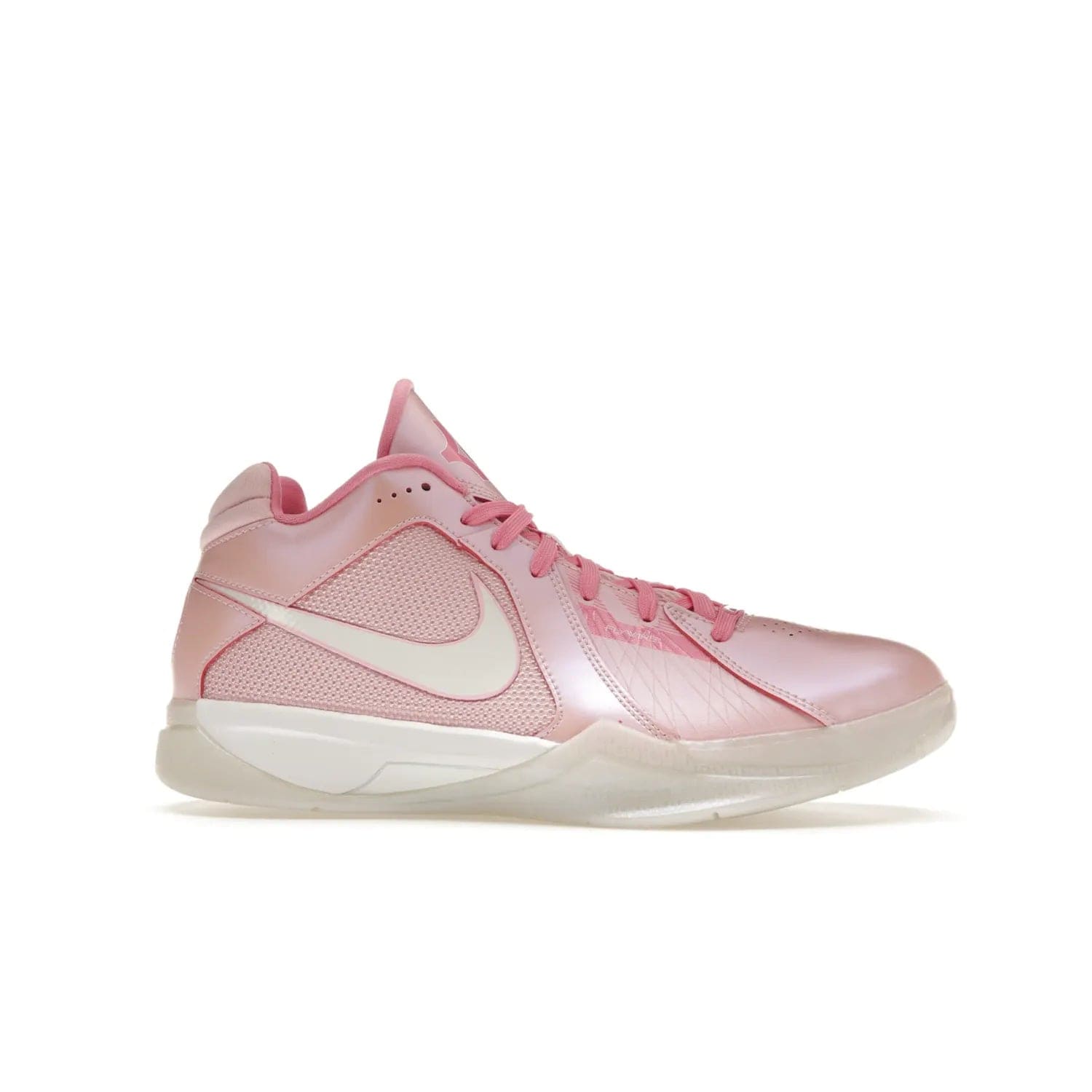 Nike KD 3 Aunt Pearl - Image 2 - Only at www.BallersClubKickz.com - Introducing the Nike KD 3 Aunt Pearl. Featuring a bold Medium Soft Pink, White, & Lotus Pink colorway. Get ready to stand out this October 15th.