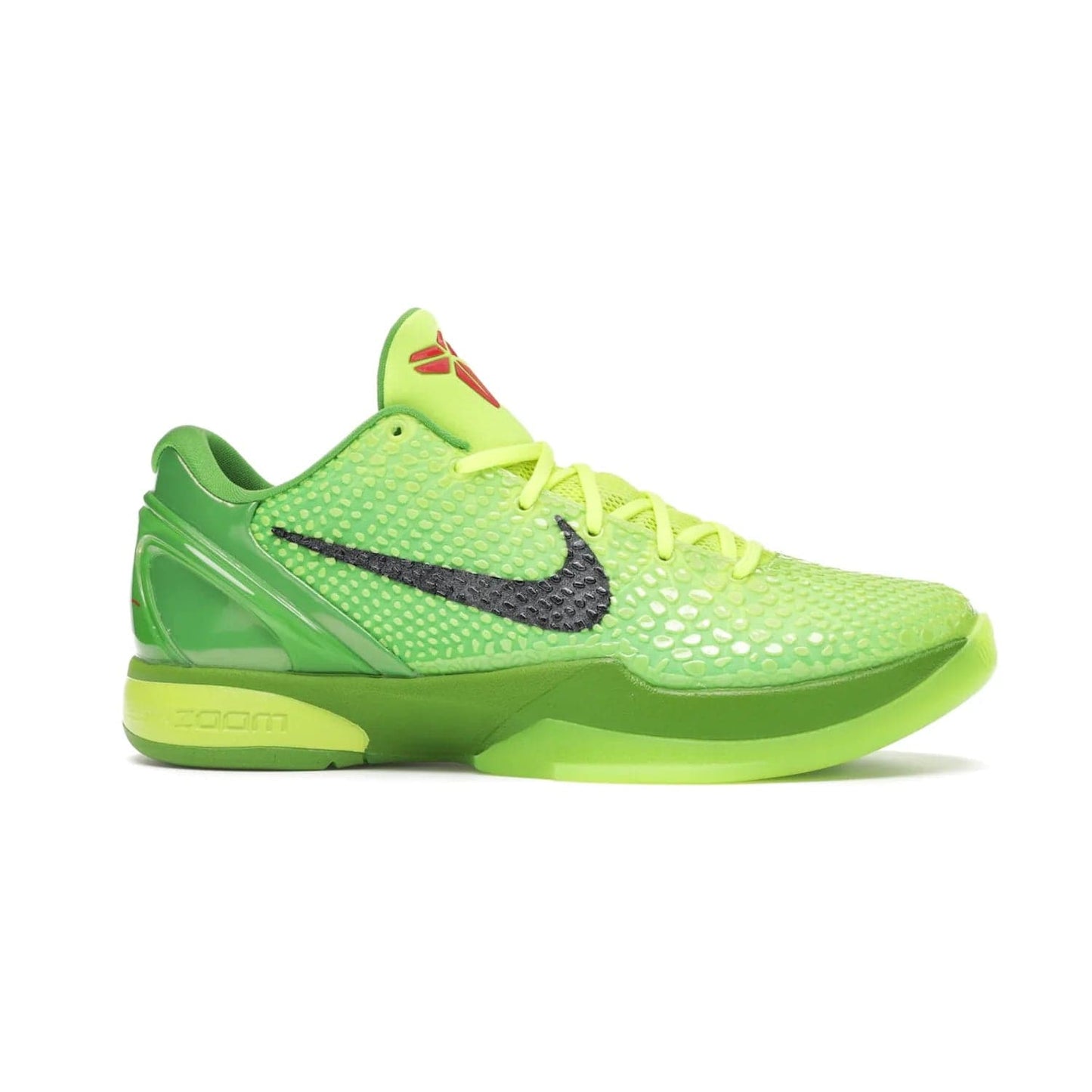 Nike Kobe 6 Protro Grinch (2020) - Image 2 - Only at www.BallersClubKickz.com - #
The Nike Kobe 6 Protro Grinch updates the iconic 2011 design with modern tech like a Zoom Air cushioning system, scaled-down traction, and updated silhouette. Experience the textured Green Apple and Volt upper plus bright red and green accents for $180.