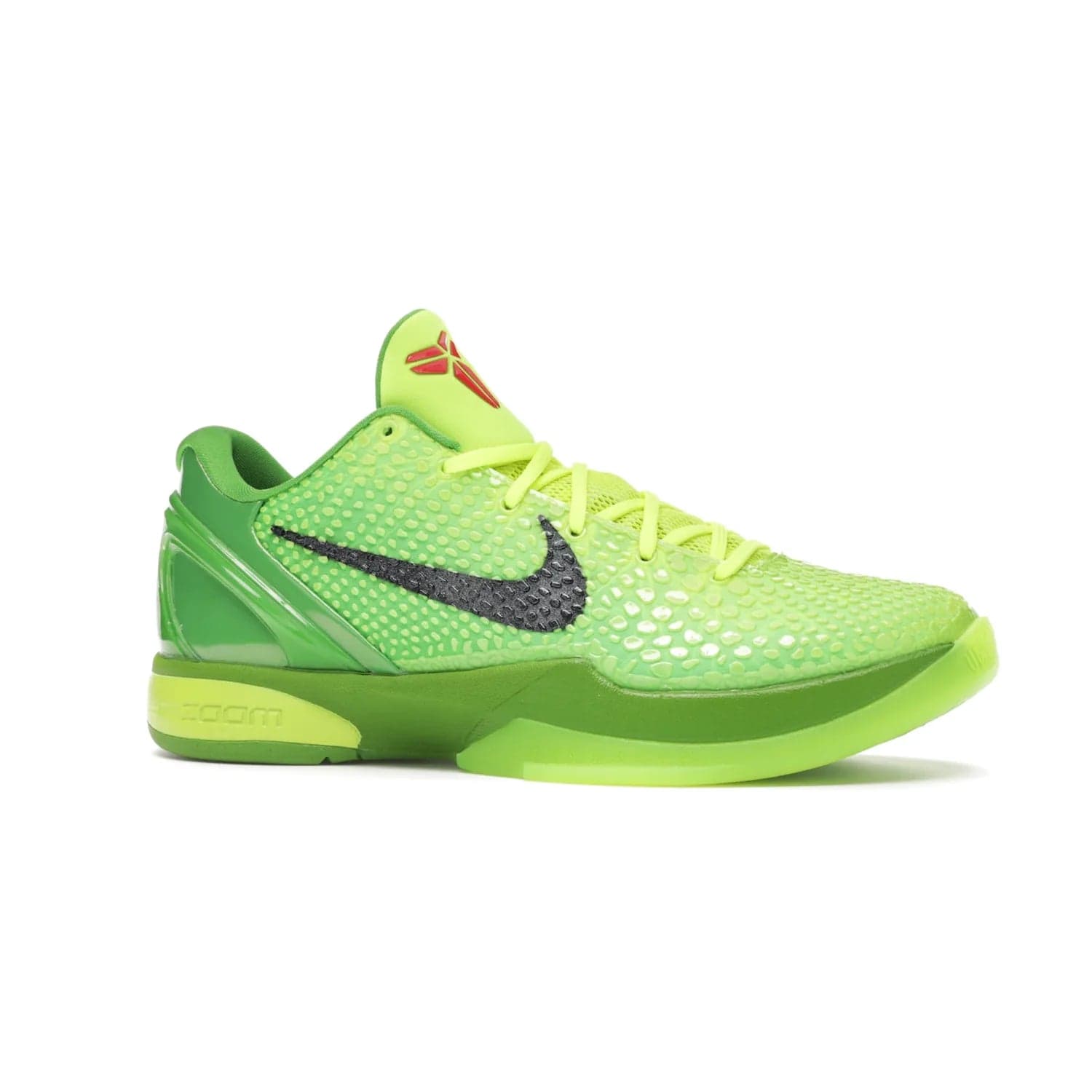 Nike Kobe 6 Protro Grinch (2020) - Image 3 - Only at www.BallersClubKickz.com - #
The Nike Kobe 6 Protro Grinch updates the iconic 2011 design with modern tech like a Zoom Air cushioning system, scaled-down traction, and updated silhouette. Experience the textured Green Apple and Volt upper plus bright red and green accents for $180.