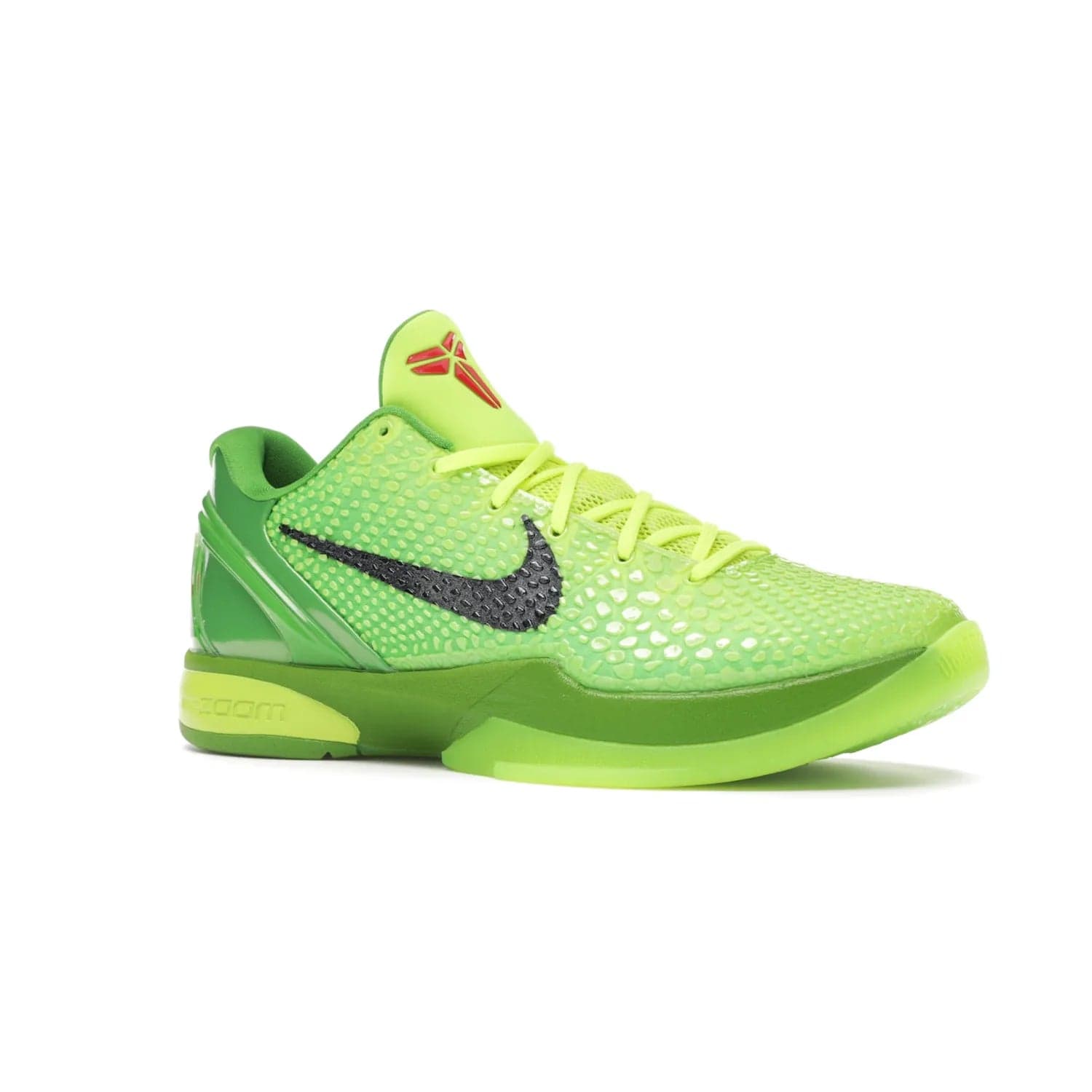 Nike Kobe 6 Protro Grinch (2020) - Image 4 - Only at www.BallersClubKickz.com - #
The Nike Kobe 6 Protro Grinch updates the iconic 2011 design with modern tech like a Zoom Air cushioning system, scaled-down traction, and updated silhouette. Experience the textured Green Apple and Volt upper plus bright red and green accents for $180.