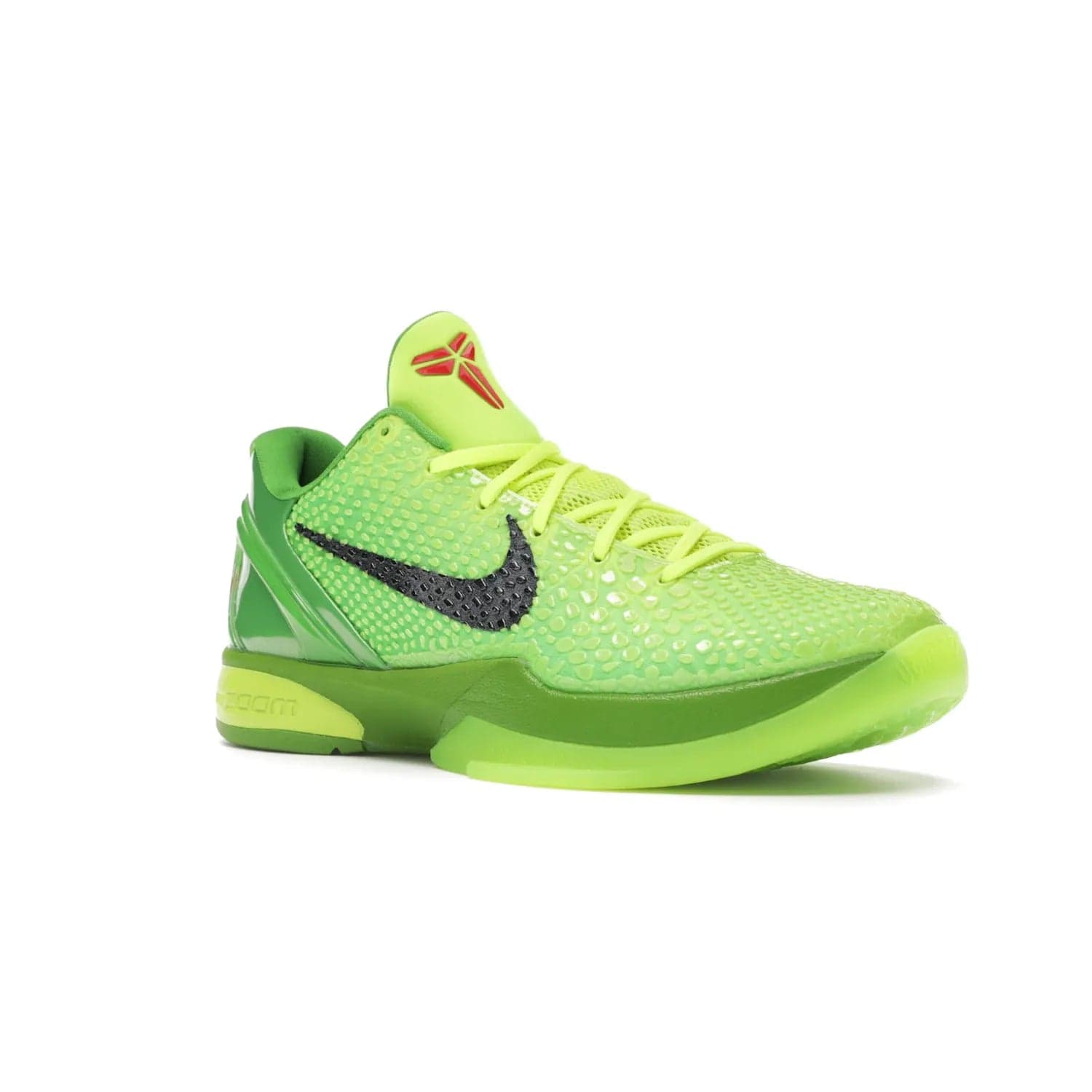 Nike Kobe 6 Protro Grinch (2020) - Image 5 - Only at www.BallersClubKickz.com - #
The Nike Kobe 6 Protro Grinch updates the iconic 2011 design with modern tech like a Zoom Air cushioning system, scaled-down traction, and updated silhouette. Experience the textured Green Apple and Volt upper plus bright red and green accents for $180.