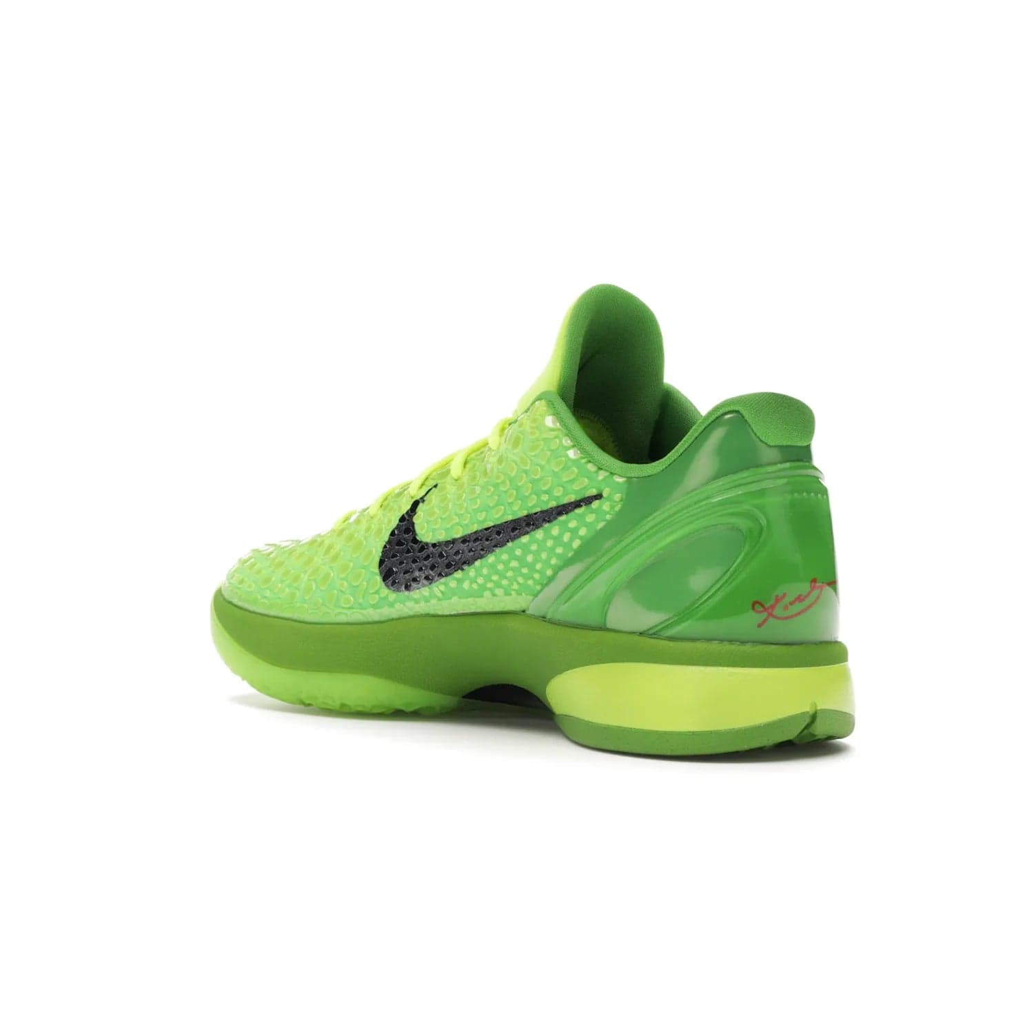 Nike Kobe 6 Protro Grinch (2020) - Image 24 - Only at www.BallersClubKickz.com - #
The Nike Kobe 6 Protro Grinch updates the iconic 2011 design with modern tech like a Zoom Air cushioning system, scaled-down traction, and updated silhouette. Experience the textured Green Apple and Volt upper plus bright red and green accents for $180.