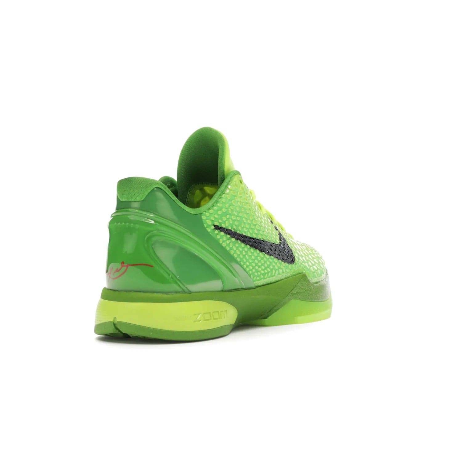 Nike Kobe 6 Protro Grinch (2020) - Image 31 - Only at www.BallersClubKickz.com - #
The Nike Kobe 6 Protro Grinch updates the iconic 2011 design with modern tech like a Zoom Air cushioning system, scaled-down traction, and updated silhouette. Experience the textured Green Apple and Volt upper plus bright red and green accents for $180.