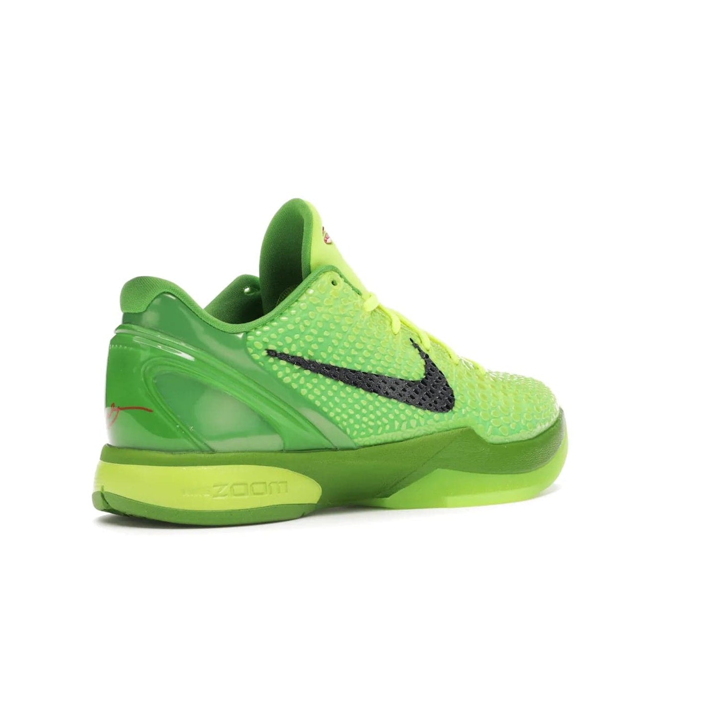 Nike Kobe 6 Protro Grinch (2020) - Image 33 - Only at www.BallersClubKickz.com - #
The Nike Kobe 6 Protro Grinch updates the iconic 2011 design with modern tech like a Zoom Air cushioning system, scaled-down traction, and updated silhouette. Experience the textured Green Apple and Volt upper plus bright red and green accents for $180.