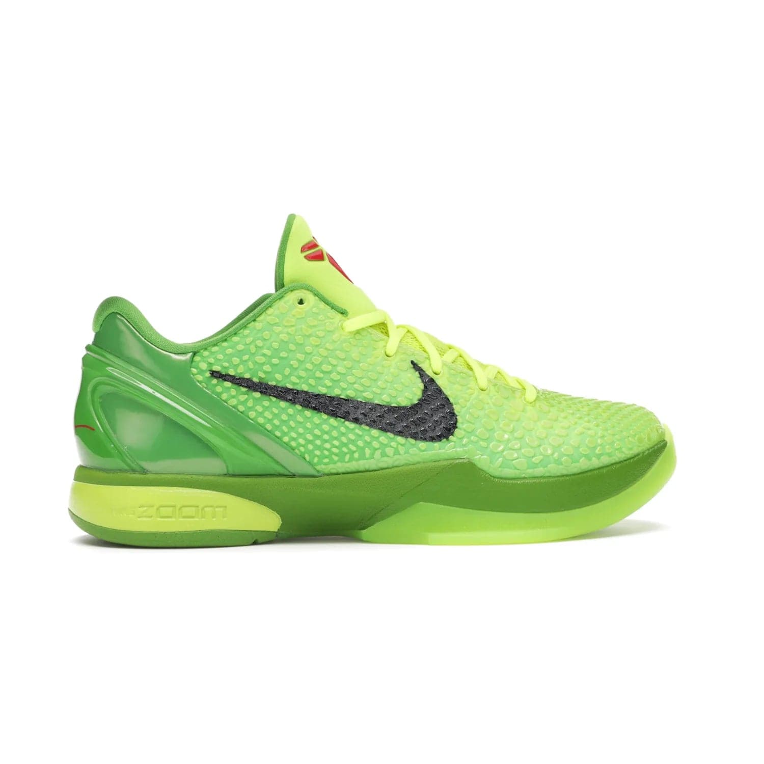 Nike Kobe 6 Protro Grinch (2020) - Image 36 - Only at www.BallersClubKickz.com - #
The Nike Kobe 6 Protro Grinch updates the iconic 2011 design with modern tech like a Zoom Air cushioning system, scaled-down traction, and updated silhouette. Experience the textured Green Apple and Volt upper plus bright red and green accents for $180.
