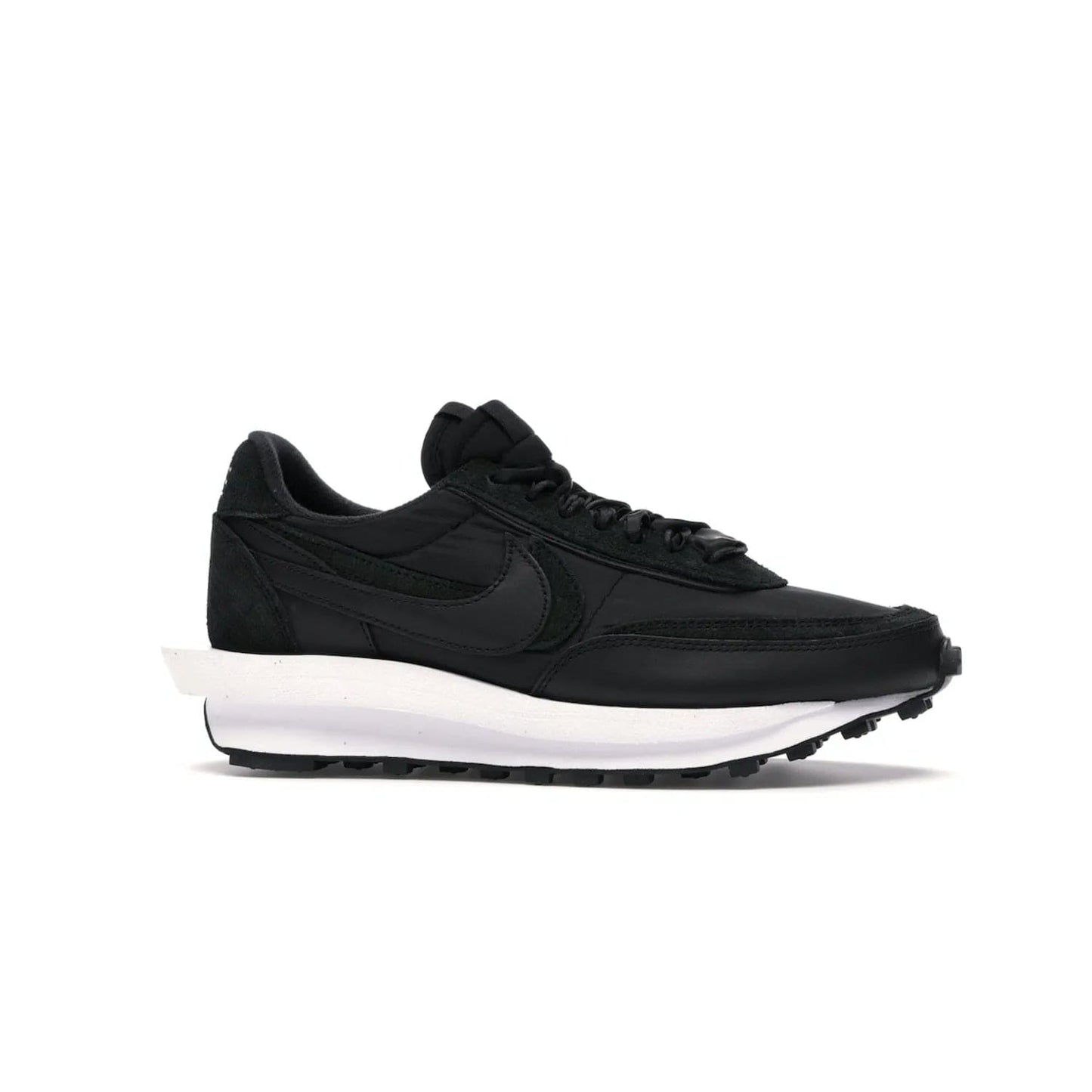 Nike LD Waffle sacai Black Nylon - Image 2 - Only at www.BallersClubKickz.com - Upgrade your streetstyle with the Nike LD Waffle Sacai Black Nylon. Get the iconic look of a doubled sole, tongue, and swoosh with no extra laces needed, inspired by modern fashion for spring. Step up your fashion with this luxurious combination of black nylon and suede. Shop the Nike LD Waffle Sacai Black Nylon sneaker today.