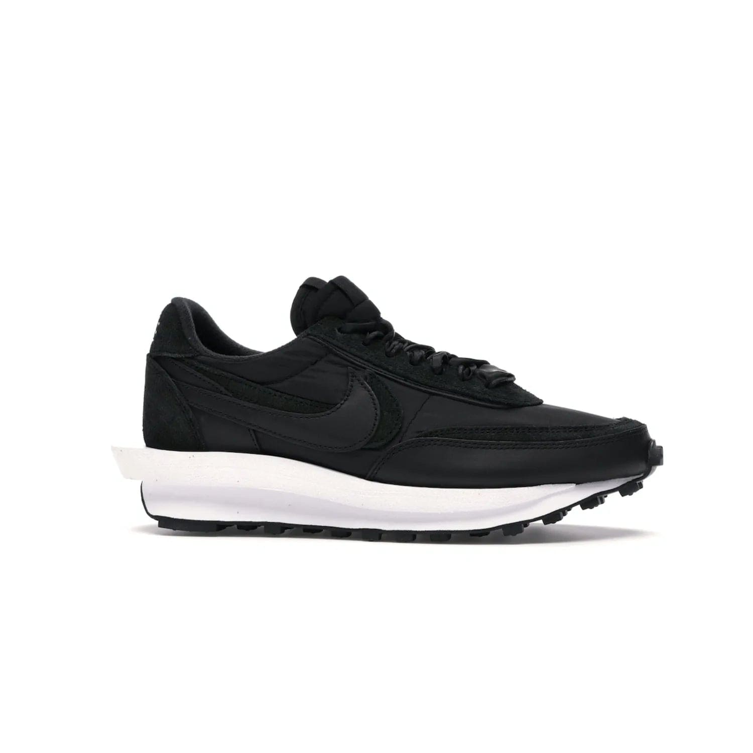 Nike LD Waffle sacai Black Nylon - Image 2 - Only at www.BallersClubKickz.com - Upgrade your streetstyle with the Nike LD Waffle Sacai Black Nylon. Get the iconic look of a doubled sole, tongue, and swoosh with no extra laces needed, inspired by modern fashion for spring. Step up your fashion with this luxurious combination of black nylon and suede. Shop the Nike LD Waffle Sacai Black Nylon sneaker today.