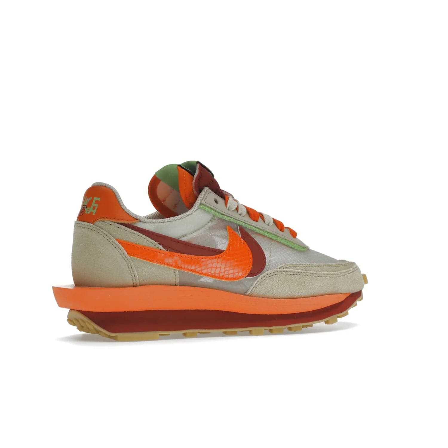 Nike LD Waffle sacai CLOT Kiss of Death Net Orange Blaze - Image 34 - Only at www.BallersClubKickz.com - A bold and stylish Nike LD Waffle sacai CLOT Kiss of Death Net Orange Blaze sneaker featuring a unique off-white, Deep Red & Orange Blaze Swooshes, two-toned stacked sole and doubled tongue. Available in September 2021. Make a statement.