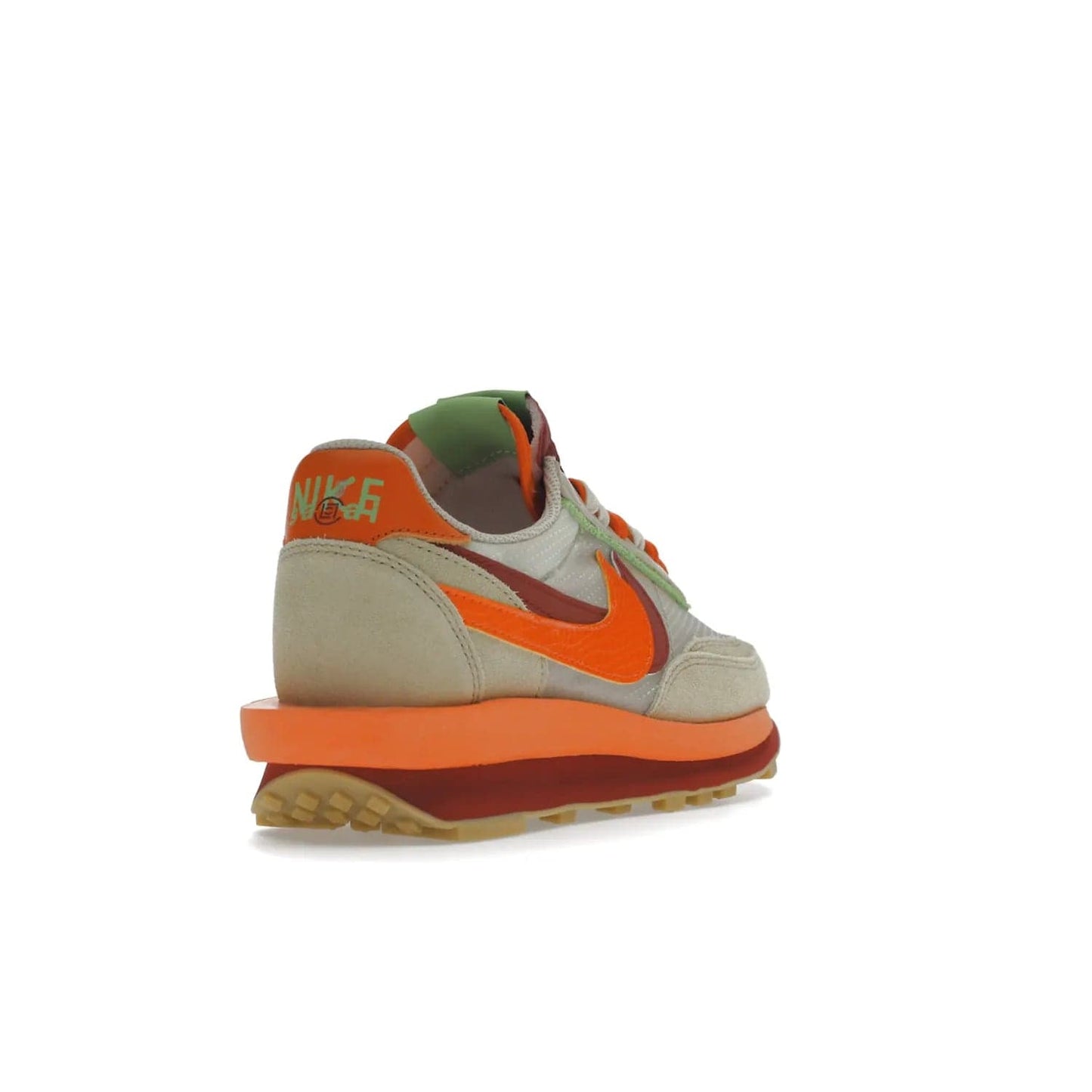 Nike LD Waffle sacai CLOT Kiss of Death Net Orange Blaze - Image 31 - Only at www.BallersClubKickz.com - A bold and stylish Nike LD Waffle sacai CLOT Kiss of Death Net Orange Blaze sneaker featuring a unique off-white, Deep Red & Orange Blaze Swooshes, two-toned stacked sole and doubled tongue. Available in September 2021. Make a statement.