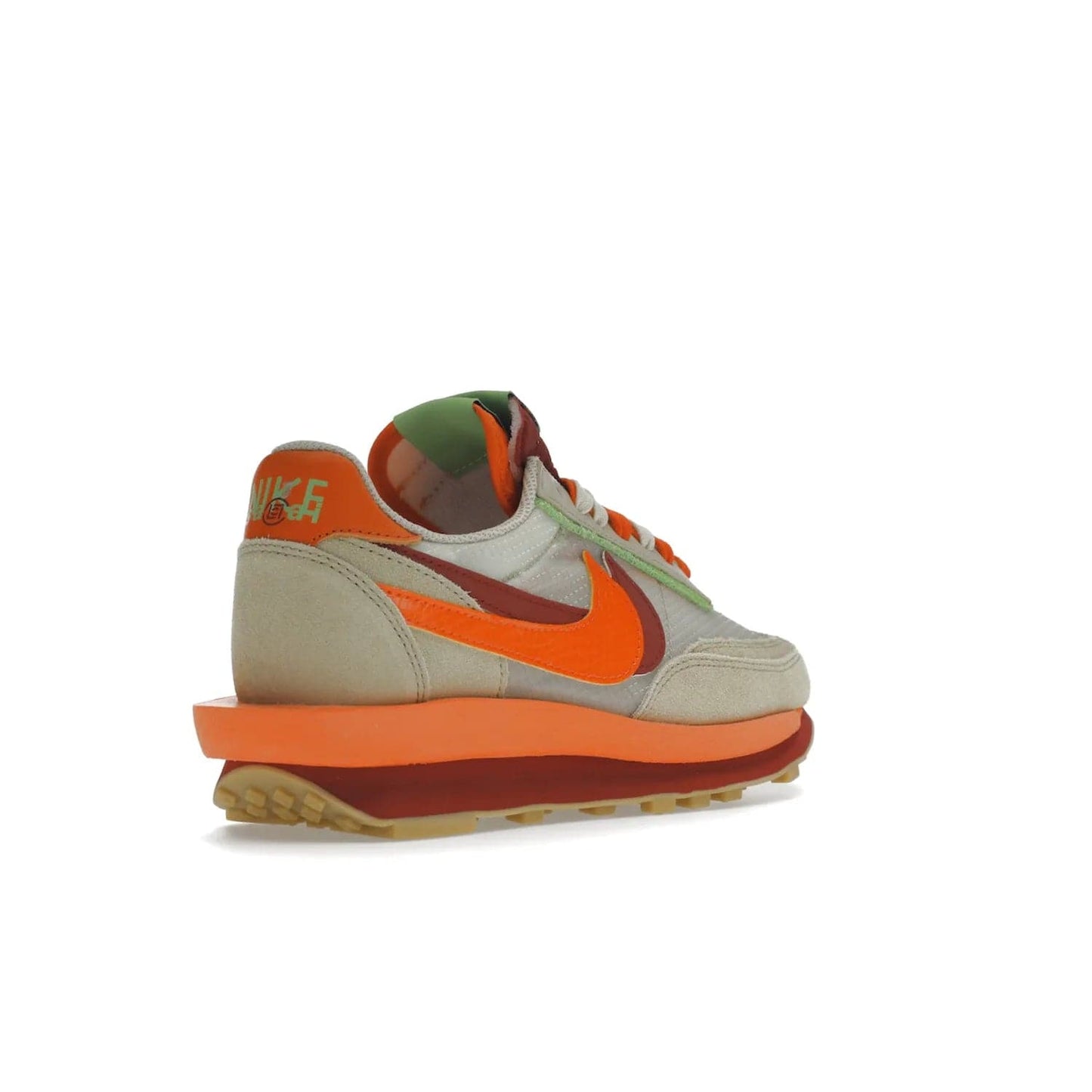 Nike LD Waffle sacai CLOT Kiss of Death Net Orange Blaze - Image 32 - Only at www.BallersClubKickz.com - A bold and stylish Nike LD Waffle sacai CLOT Kiss of Death Net Orange Blaze sneaker featuring a unique off-white, Deep Red & Orange Blaze Swooshes, two-toned stacked sole and doubled tongue. Available in September 2021. Make a statement.