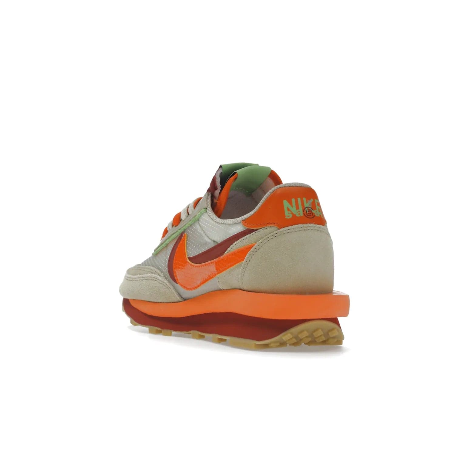 Nike LD Waffle sacai CLOT Kiss of Death Net Orange Blaze - Image 25 - Only at www.BallersClubKickz.com - A bold and stylish Nike LD Waffle sacai CLOT Kiss of Death Net Orange Blaze sneaker featuring a unique off-white, Deep Red & Orange Blaze Swooshes, two-toned stacked sole and doubled tongue. Available in September 2021. Make a statement.