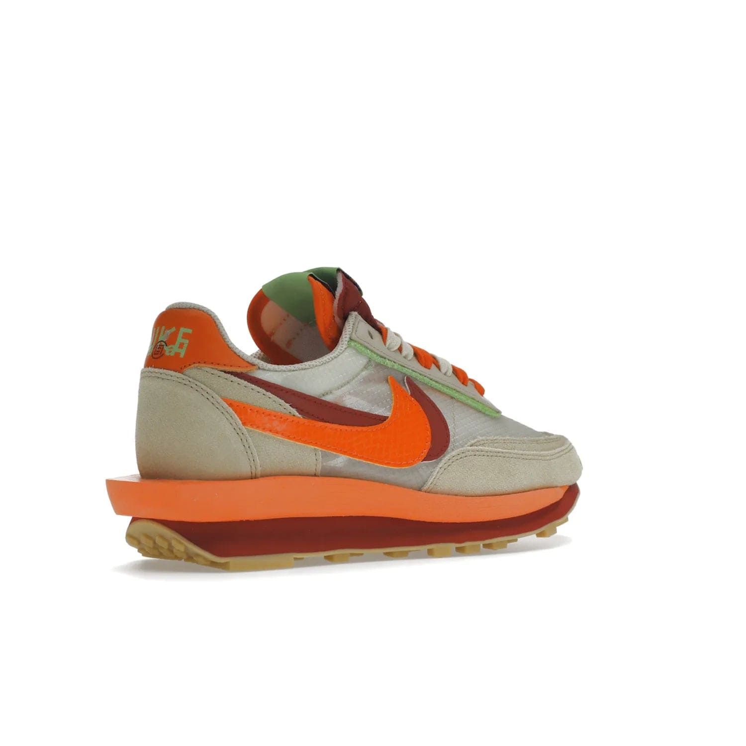 Nike LD Waffle sacai CLOT Kiss of Death Net Orange Blaze - Image 33 - Only at www.BallersClubKickz.com - A bold and stylish Nike LD Waffle sacai CLOT Kiss of Death Net Orange Blaze sneaker featuring a unique off-white, Deep Red & Orange Blaze Swooshes, two-toned stacked sole and doubled tongue. Available in September 2021. Make a statement.