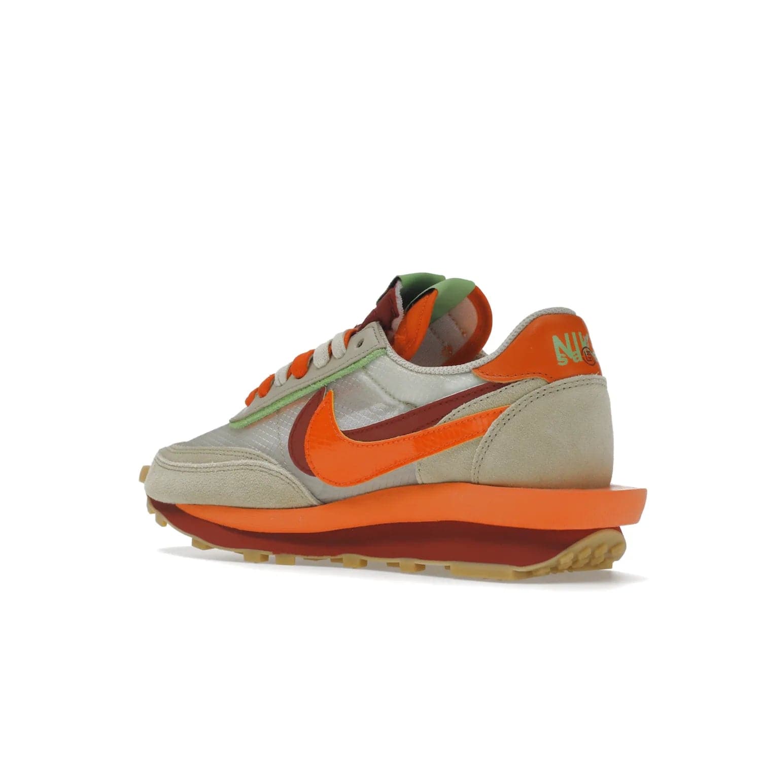 Nike LD Waffle sacai CLOT Kiss of Death Net Orange Blaze - Image 23 - Only at www.BallersClubKickz.com - A bold and stylish Nike LD Waffle sacai CLOT Kiss of Death Net Orange Blaze sneaker featuring a unique off-white, Deep Red & Orange Blaze Swooshes, two-toned stacked sole and doubled tongue. Available in September 2021. Make a statement.