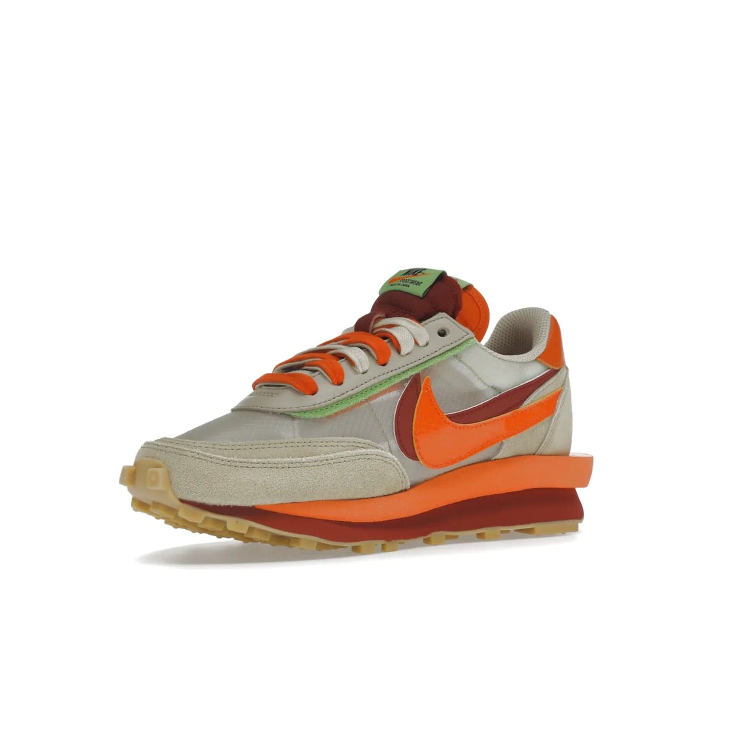 Nike LD Waffle sacai CLOT Kiss of Death Net Orange Blaze - Image 15 - Only at www.BallersClubKickz.com - A bold and stylish Nike LD Waffle sacai CLOT Kiss of Death Net Orange Blaze sneaker featuring a unique off-white, Deep Red & Orange Blaze Swooshes, two-toned stacked sole and doubled tongue. Available in September 2021. Make a statement.