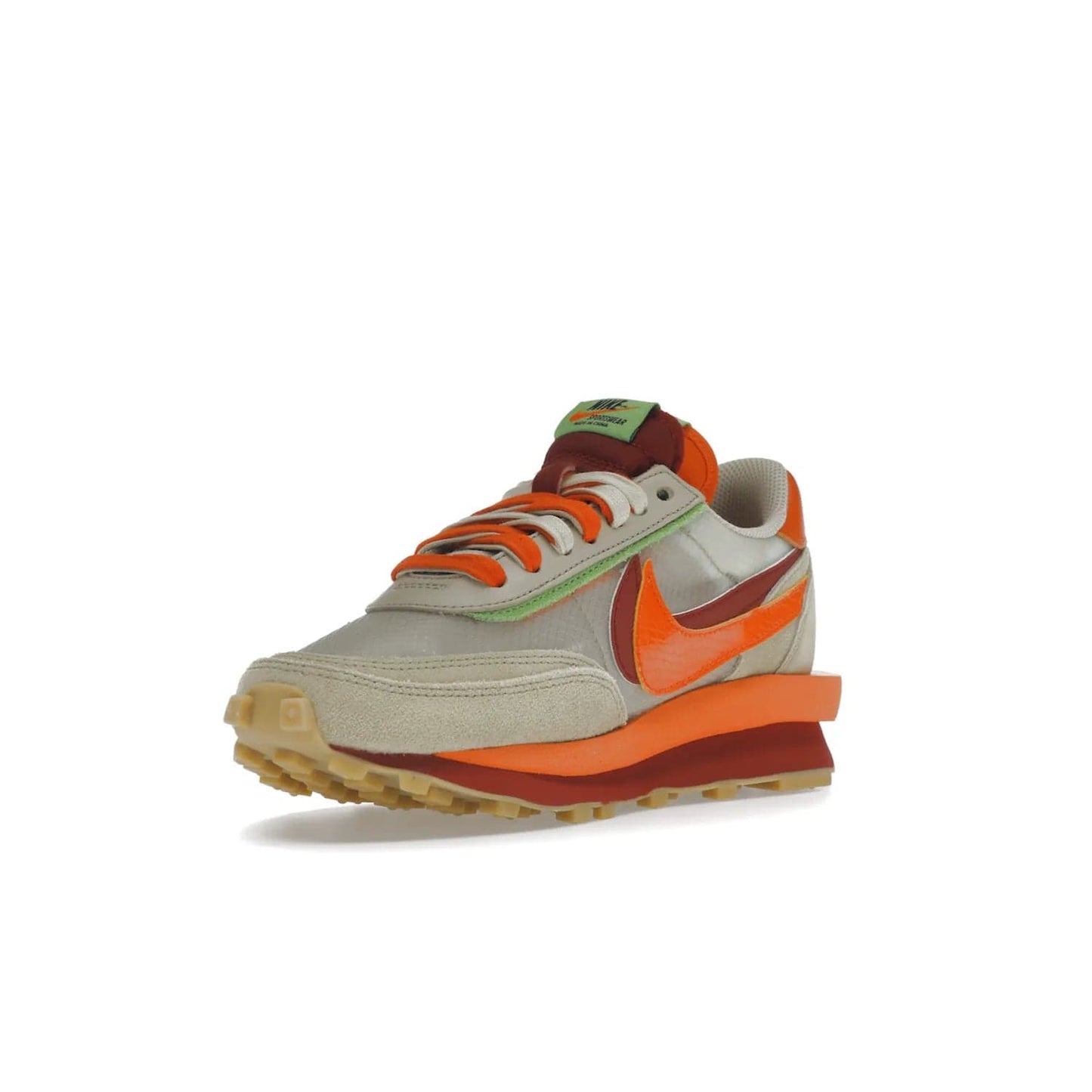 Nike LD Waffle sacai CLOT Kiss of Death Net Orange Blaze - Image 14 - Only at www.BallersClubKickz.com - A bold and stylish Nike LD Waffle sacai CLOT Kiss of Death Net Orange Blaze sneaker featuring a unique off-white, Deep Red & Orange Blaze Swooshes, two-toned stacked sole and doubled tongue. Available in September 2021. Make a statement.