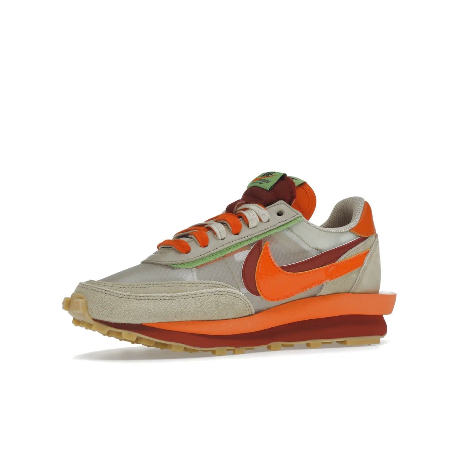 Nike LD Waffle sacai CLOT Kiss of Death Net Orange Blaze - Image 16 - Only at www.BallersClubKickz.com - A bold and stylish Nike LD Waffle sacai CLOT Kiss of Death Net Orange Blaze sneaker featuring a unique off-white, Deep Red & Orange Blaze Swooshes, two-toned stacked sole and doubled tongue. Available in September 2021. Make a statement.