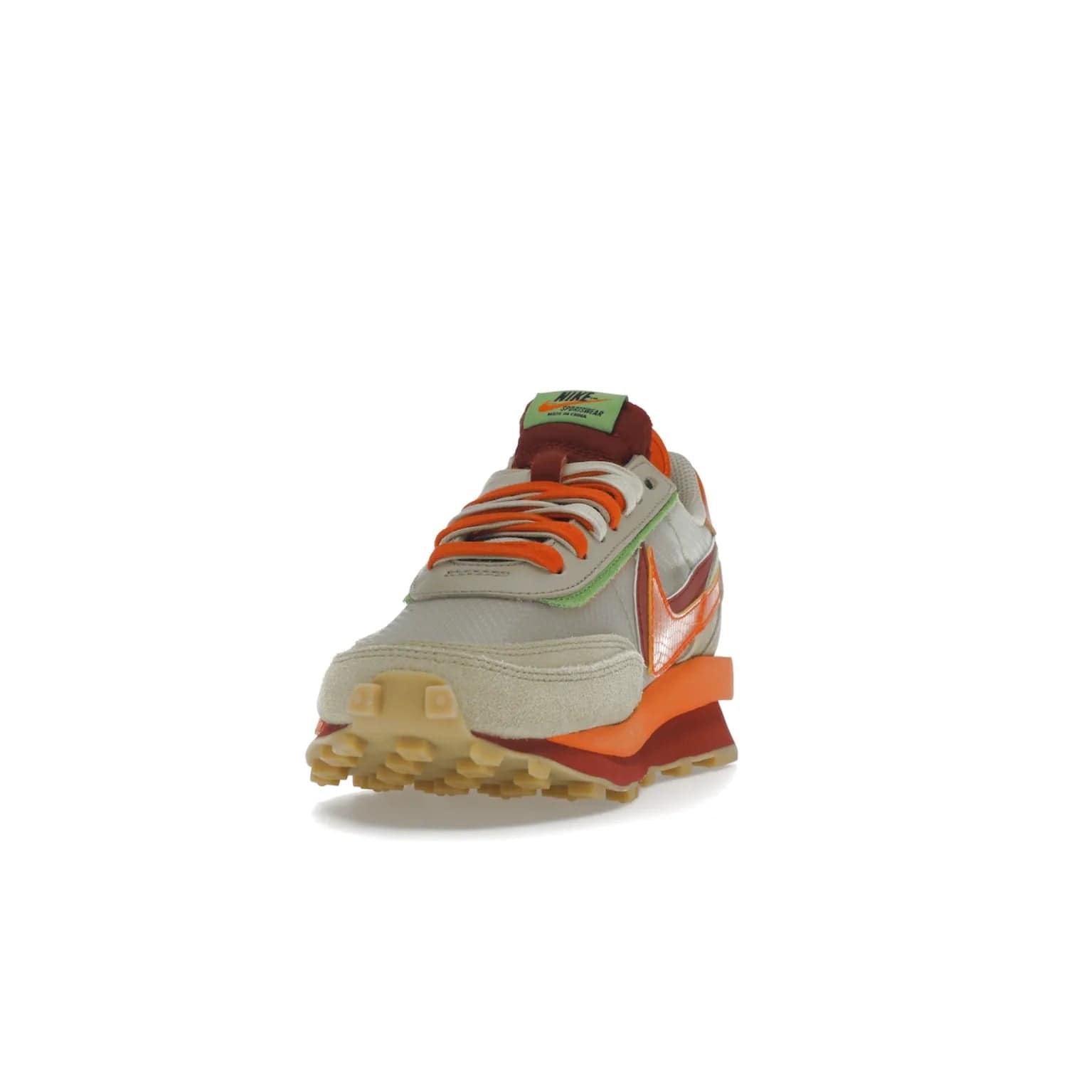 Nike LD Waffle sacai CLOT Kiss of Death Net Orange Blaze - Image 12 - Only at www.BallersClubKickz.com - A bold and stylish Nike LD Waffle sacai CLOT Kiss of Death Net Orange Blaze sneaker featuring a unique off-white, Deep Red & Orange Blaze Swooshes, two-toned stacked sole and doubled tongue. Available in September 2021. Make a statement.