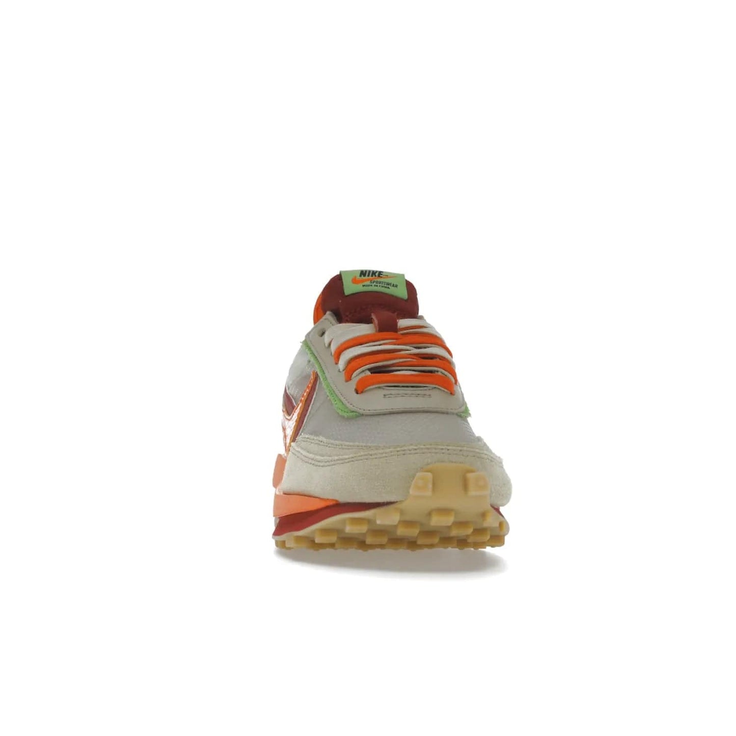 Nike LD Waffle sacai CLOT Kiss of Death Net Orange Blaze - Image 9 - Only at www.BallersClubKickz.com - A bold and stylish Nike LD Waffle sacai CLOT Kiss of Death Net Orange Blaze sneaker featuring a unique off-white, Deep Red & Orange Blaze Swooshes, two-toned stacked sole and doubled tongue. Available in September 2021. Make a statement.