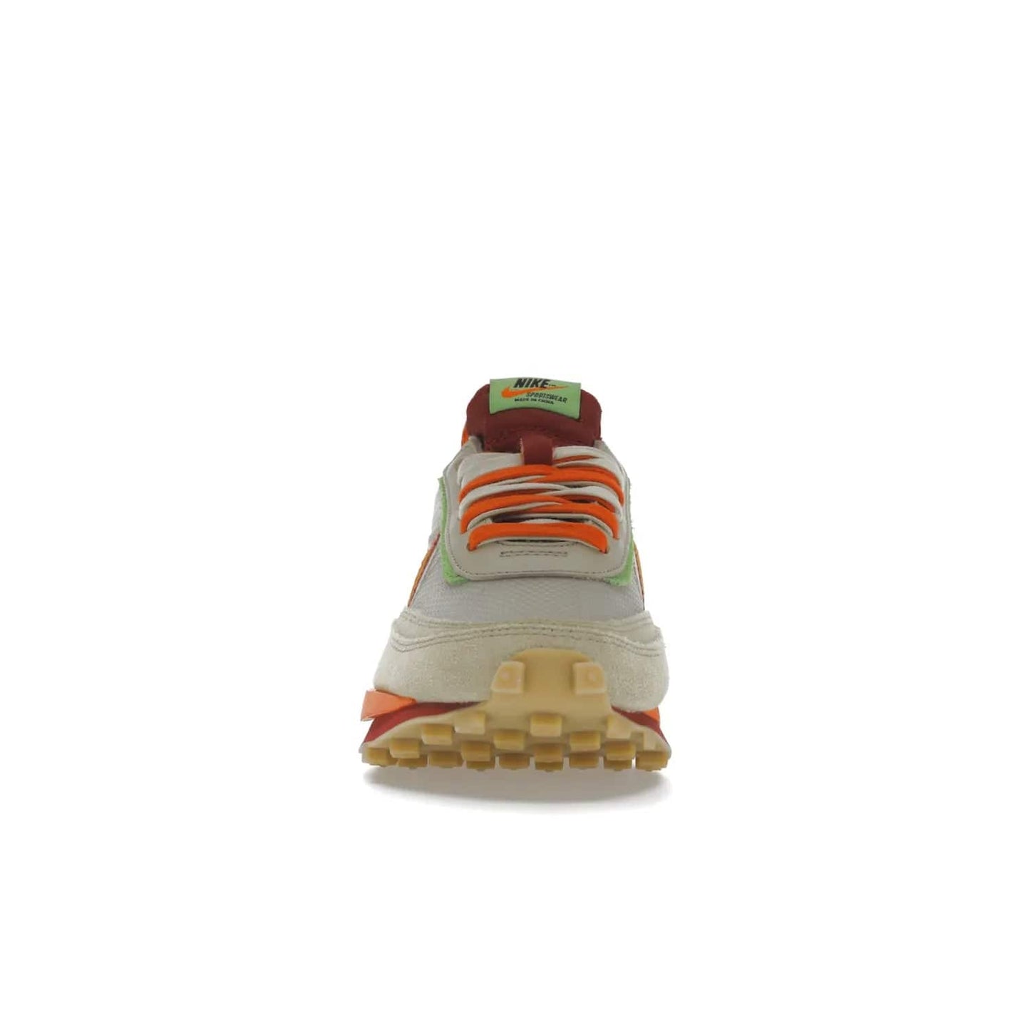 Nike LD Waffle sacai CLOT Kiss of Death Net Orange Blaze - Image 10 - Only at www.BallersClubKickz.com - A bold and stylish Nike LD Waffle sacai CLOT Kiss of Death Net Orange Blaze sneaker featuring a unique off-white, Deep Red & Orange Blaze Swooshes, two-toned stacked sole and doubled tongue. Available in September 2021. Make a statement.