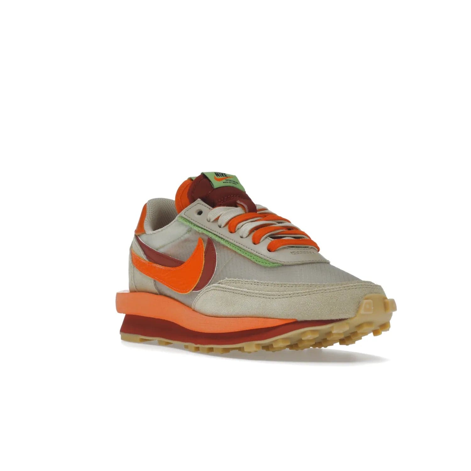 Nike LD Waffle sacai CLOT Kiss of Death Net Orange Blaze - Image 6 - Only at www.BallersClubKickz.com - A bold and stylish Nike LD Waffle sacai CLOT Kiss of Death Net Orange Blaze sneaker featuring a unique off-white, Deep Red & Orange Blaze Swooshes, two-toned stacked sole and doubled tongue. Available in September 2021. Make a statement.