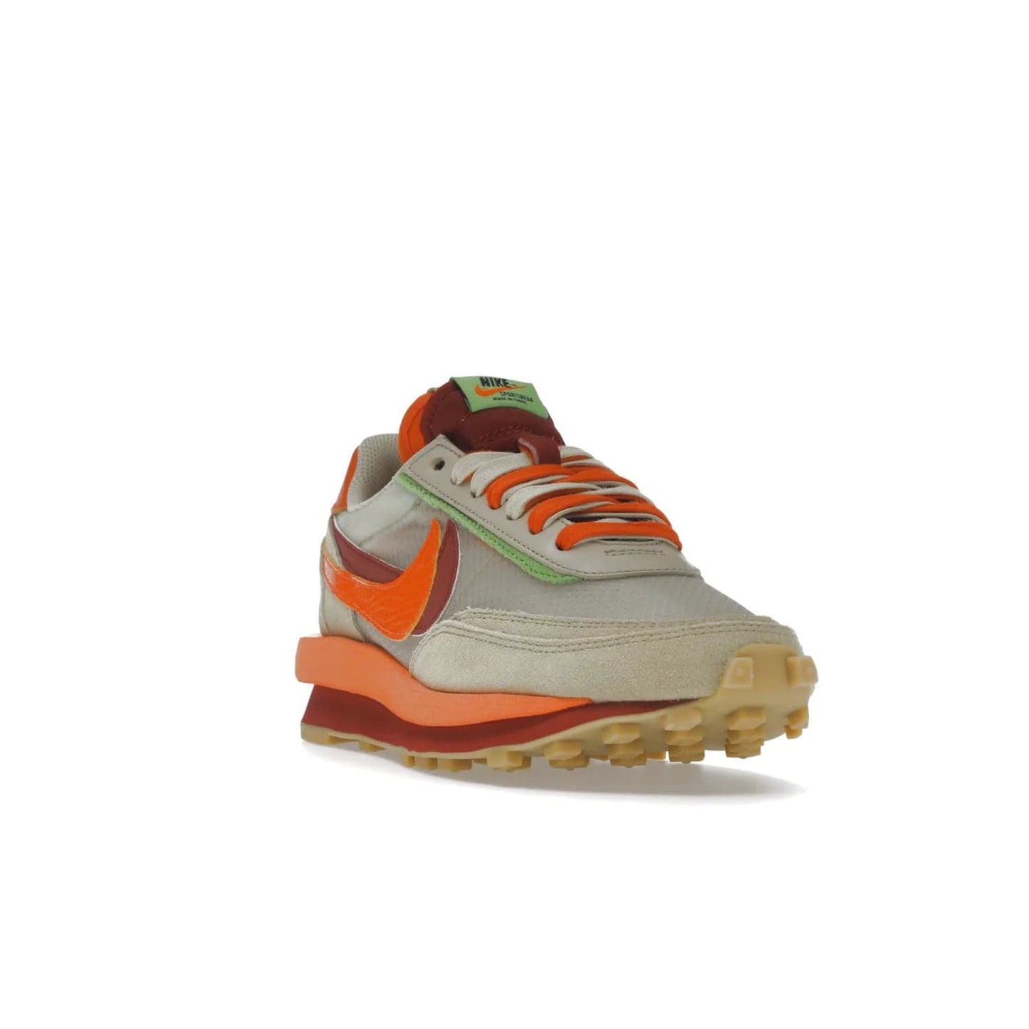 Nike LD Waffle sacai CLOT Kiss of Death Net Orange Blaze - Image 7 - Only at www.BallersClubKickz.com - A bold and stylish Nike LD Waffle sacai CLOT Kiss of Death Net Orange Blaze sneaker featuring a unique off-white, Deep Red & Orange Blaze Swooshes, two-toned stacked sole and doubled tongue. Available in September 2021. Make a statement.