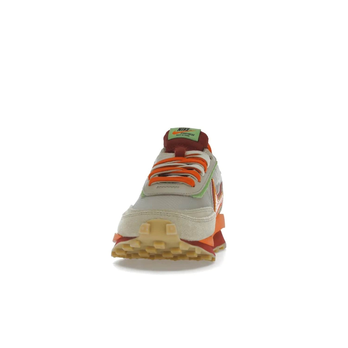 Nike LD Waffle sacai CLOT Kiss of Death Net Orange Blaze - Image 11 - Only at www.BallersClubKickz.com - A bold and stylish Nike LD Waffle sacai CLOT Kiss of Death Net Orange Blaze sneaker featuring a unique off-white, Deep Red & Orange Blaze Swooshes, two-toned stacked sole and doubled tongue. Available in September 2021. Make a statement.