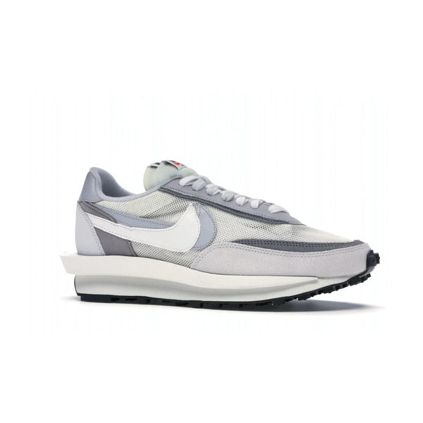 Nike LD Waffle sacai Summit White - Image 3 - Only at www.BallersClubKickz.com - Mesh fashion and comfort into your wardrobe with the Nike LD Waffle Sacai Summit White. Featuring a white upper, grey accents and overlapped white and grey Nike "Swoosh," these sneakers offer perfect balance of comfort and style. Perfect for office or a night out.