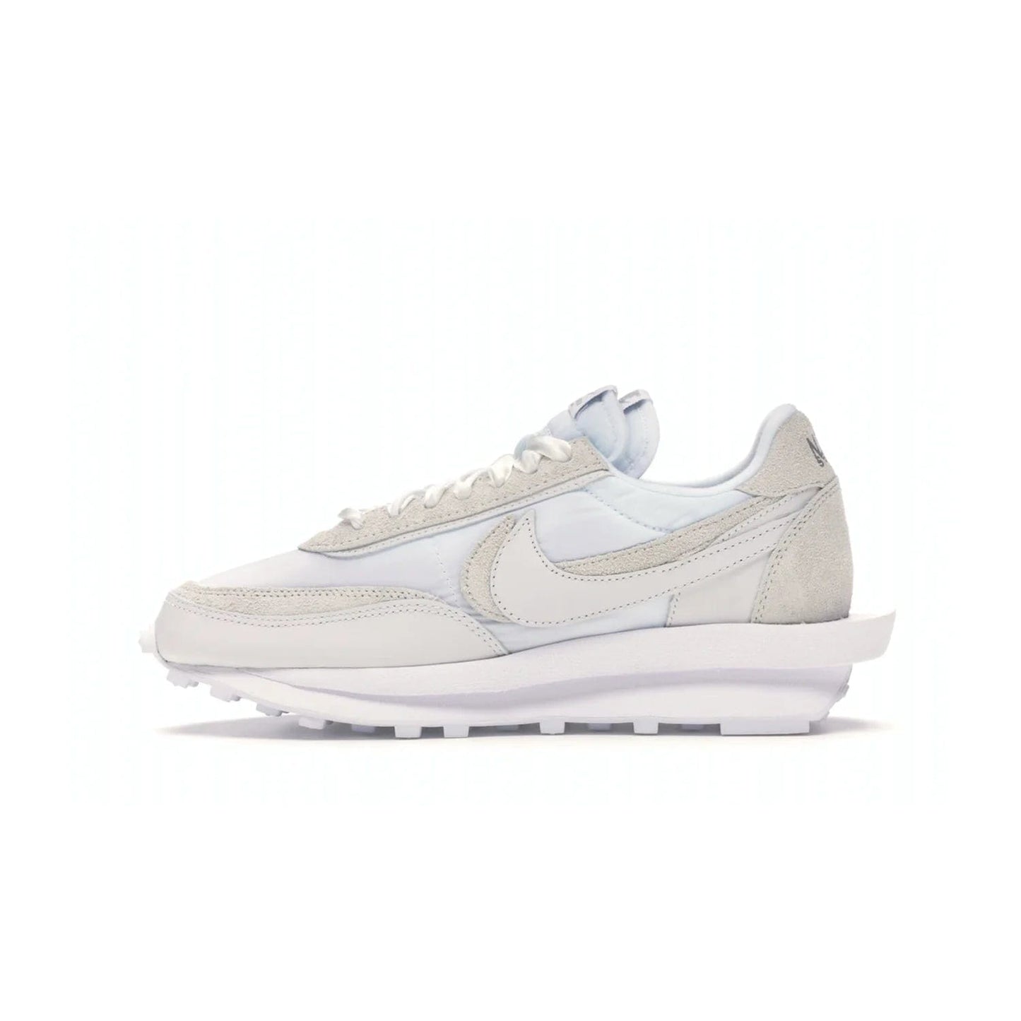 Nike LD Waffle sacai White Nylon - Image 19 - Only at www.BallersClubKickz.com - A classic, timeless design with a white nylon upper and subtle grey suede overlays. This recent Nike LD Waffle Sacai White Nylon design requires only one pair of laces to complete the perfect look for smart and casual styles.