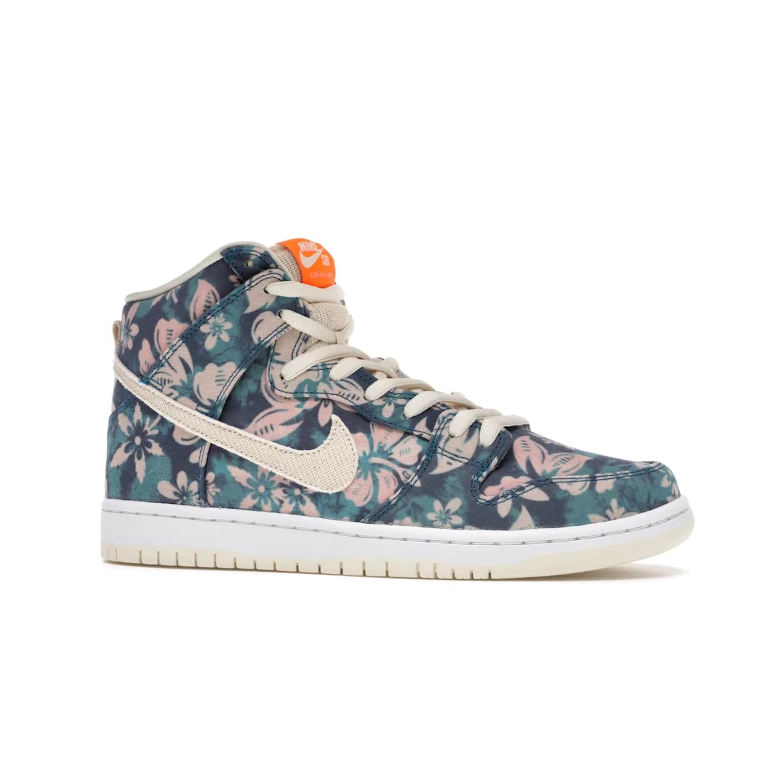 Nike SB Dunk High Hawaii - Image 3 - Only at www.BallersClubKickz.com - Introducing the Nike SB Dunk High Hawaii, a colorway celebrating an island paradise. This hybrid silhouette brings together tropical vibes with a sun-soaked look. Blue, green, pink and orange on a sail and white outsole. Get your island vibes with the Nike SB Dunk High Hawaii.