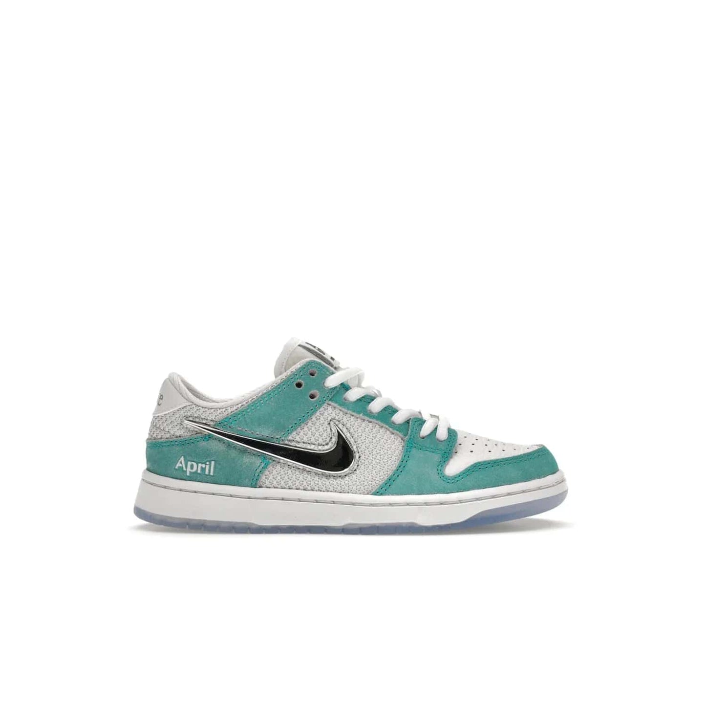 Nike SB Dunk Low April Skateboards (PS) - Image 1 - Only at www.BallersClubKickz.com - Introducing the Nike SB Dunk Low April Skateboards (PS)! Turbo Green upper and midsole with Metallic Silver accents for a stylish look. Don't miss your chance to grab a pair on its release date of November 27th, 2023.