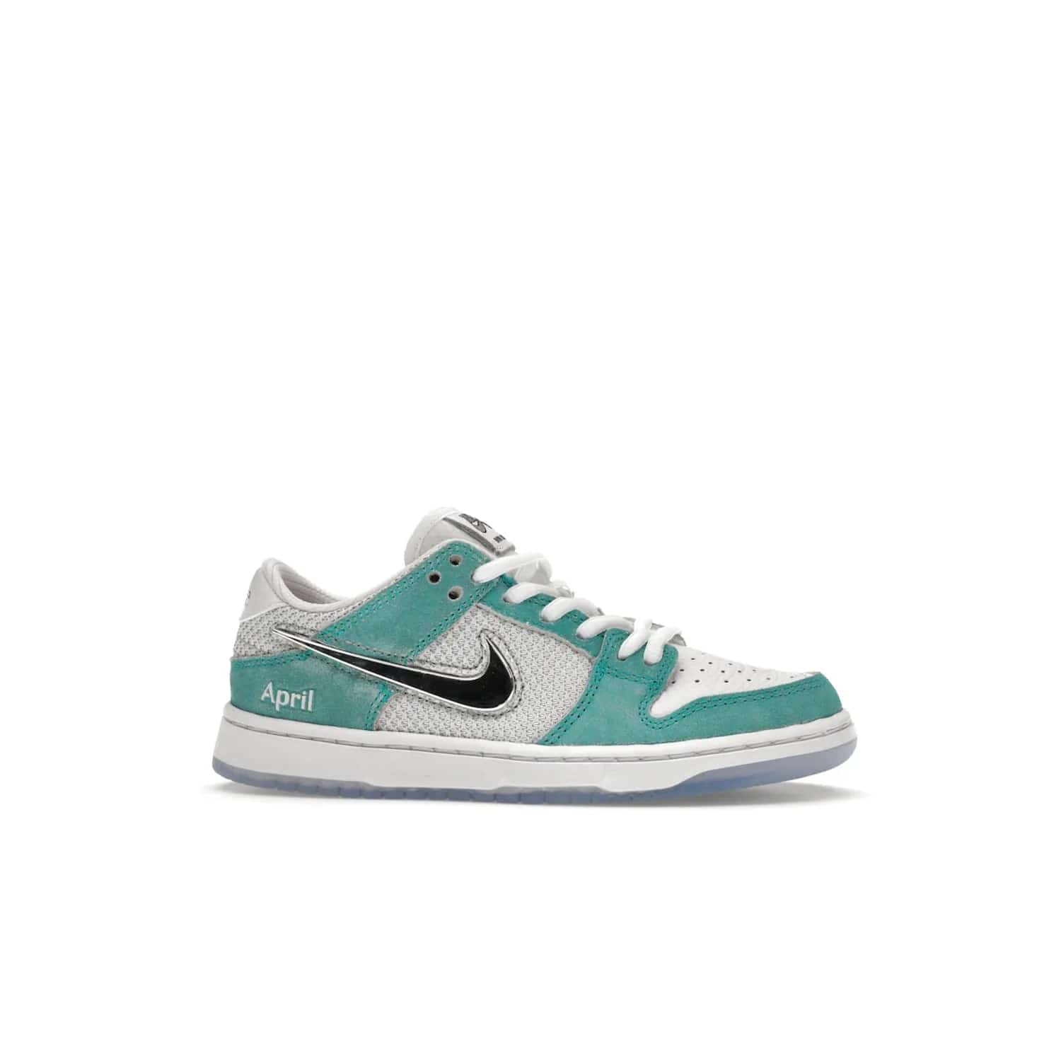 Nike SB Dunk Low April Skateboards (PS) - Image 2 - Only at www.BallersClubKickz.com - Introducing the Nike SB Dunk Low April Skateboards (PS)! Turbo Green upper and midsole with Metallic Silver accents for a stylish look. Don't miss your chance to grab a pair on its release date of November 27th, 2023.