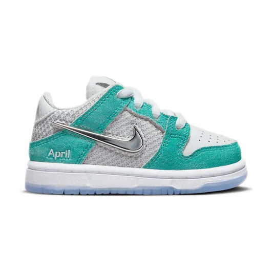Nike SB Dunk Low April Skateboards (TD) - Image 1 - Only at www.BallersClubKickz.com - Introducing the new Nike SB Dunk Low April Skateboards (TD). Featuring a layered cushioning system for maximum comfort and protection plus a sleek Turbo Green/Metallic Silver/Turbo Green colorway. Get yours now before the 2023-11-27 release date!