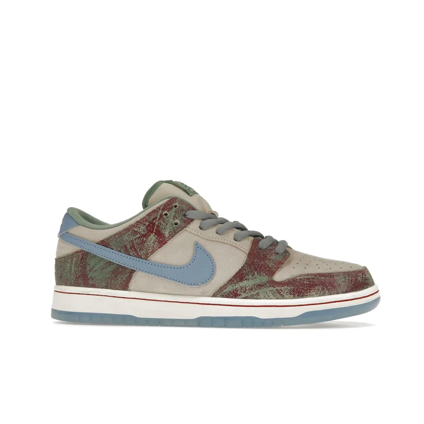 Nike SB Dunk Low Crenshaw Skate Club - Image 2 - Only at www.BallersClubKickz.com - Introducing the Nike SB Dunk Low Crenshaw Skate Club! Classic skate shoes with Sail and Light Blue upper, Cedar accents, padded collars and superior grip for comfortable, stable performance and style. Ideal for any skate session.