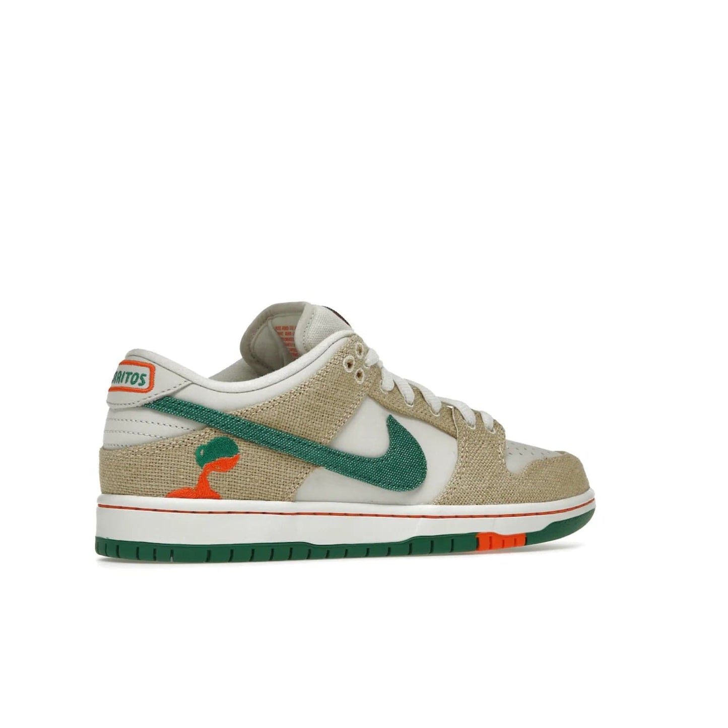 Nike SB Dunk Low Jarritos - Image 34 - Only at www.BallersClubKickz.com - Shop limited edition Nike SB Dunk Low Jarritos! Crafted with white leather and tear-away canvas materials with green accents. Includes orange, green, and white laces to customize your look. Available now.