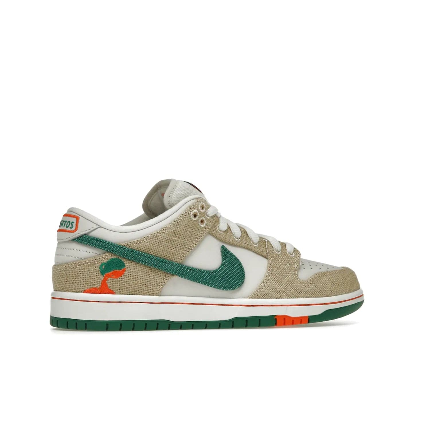 Nike SB Dunk Low Jarritos - Image 35 - Only at www.BallersClubKickz.com - Shop limited edition Nike SB Dunk Low Jarritos! Crafted with white leather and tear-away canvas materials with green accents. Includes orange, green, and white laces to customize your look. Available now.