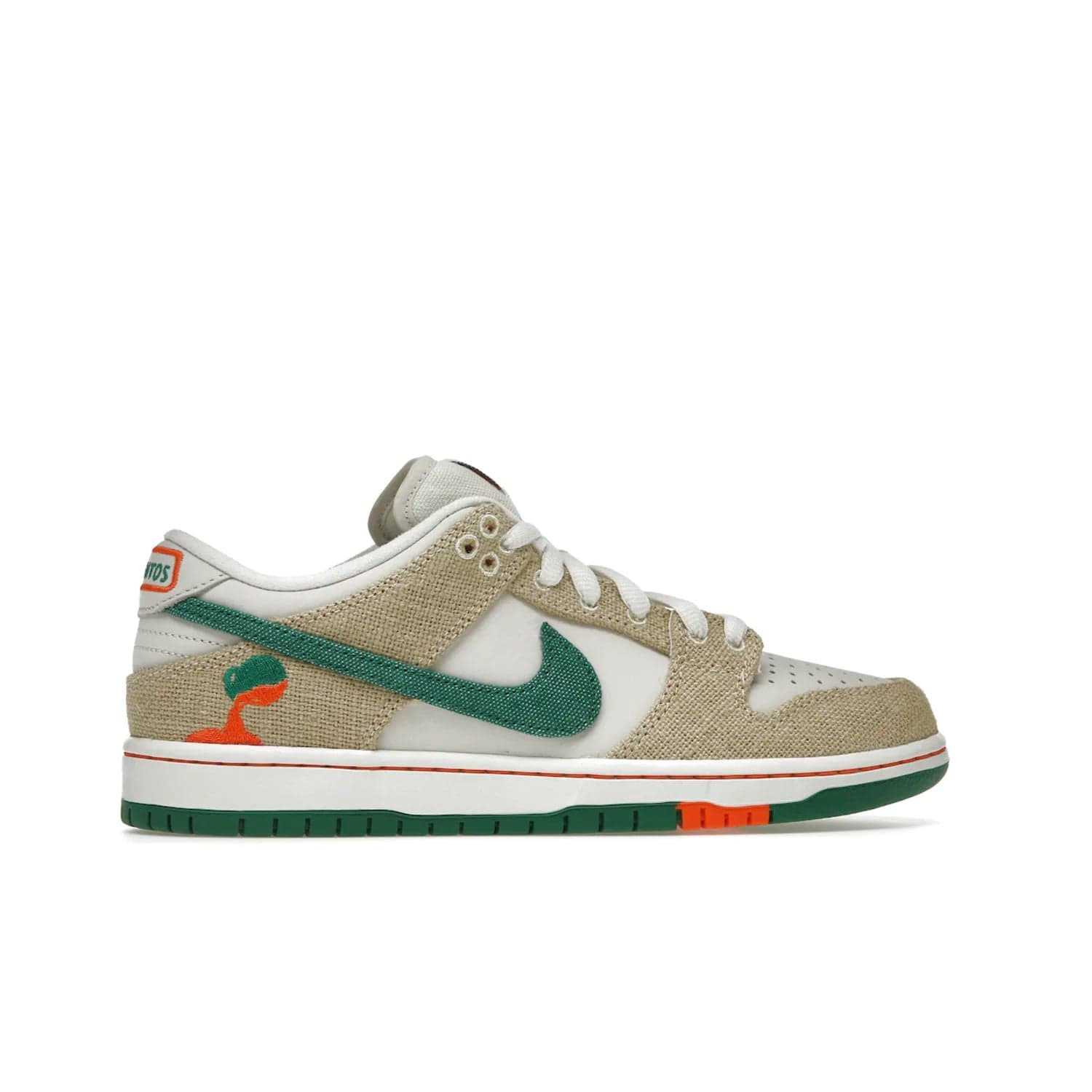 Nike SB Dunk Low Jarritos - Image 36 - Only at www.BallersClubKickz.com - Shop limited edition Nike SB Dunk Low Jarritos! Crafted with white leather and tear-away canvas materials with green accents. Includes orange, green, and white laces to customize your look. Available now.