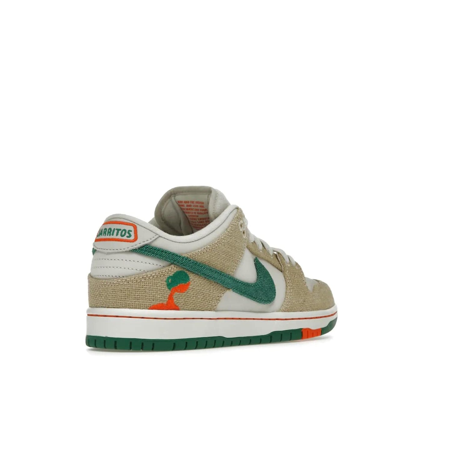 Nike SB Dunk Low Jarritos - Image 32 - Only at www.BallersClubKickz.com - Shop limited edition Nike SB Dunk Low Jarritos! Crafted with white leather and tear-away canvas materials with green accents. Includes orange, green, and white laces to customize your look. Available now.