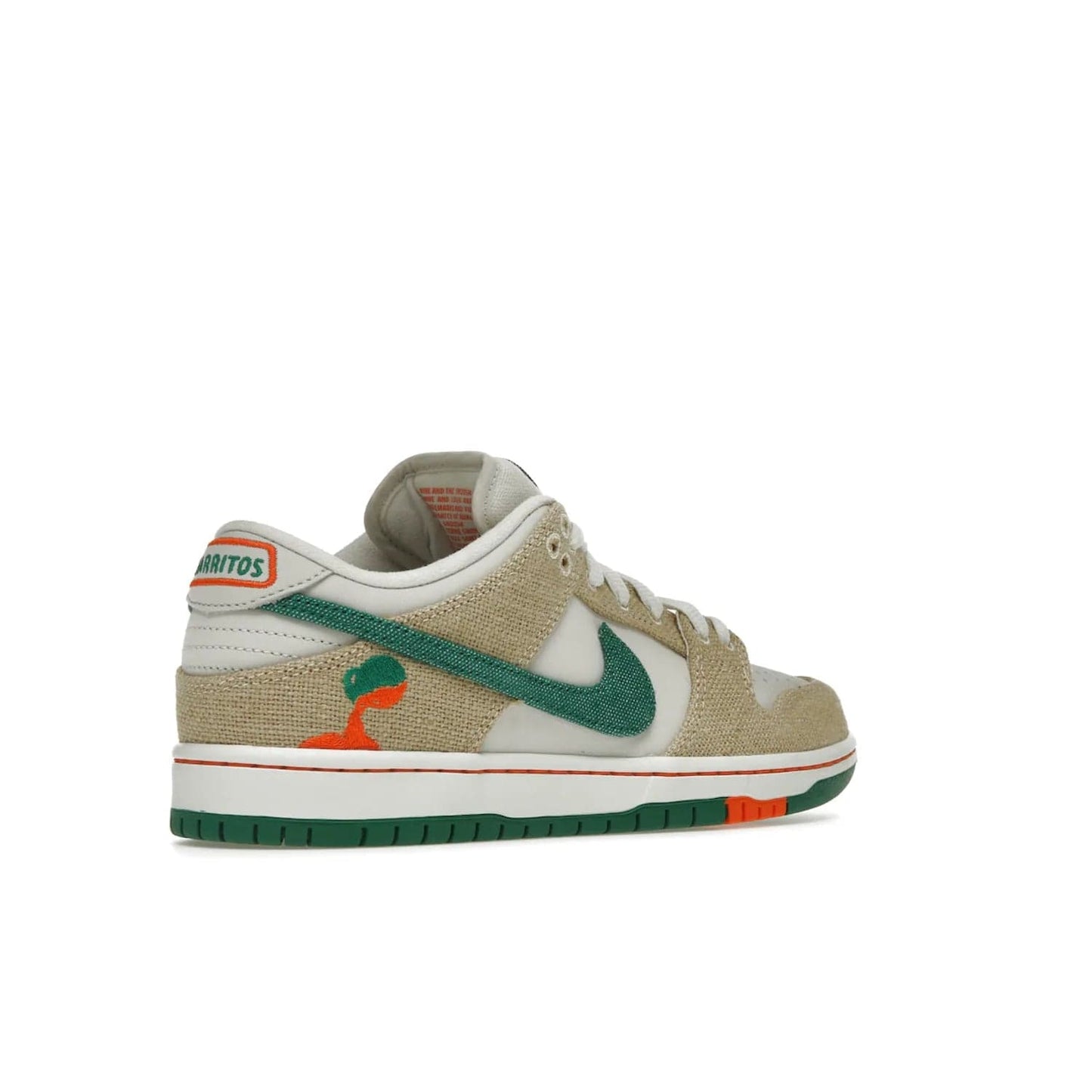 Nike SB Dunk Low Jarritos - Image 33 - Only at www.BallersClubKickz.com - Shop limited edition Nike SB Dunk Low Jarritos! Crafted with white leather and tear-away canvas materials with green accents. Includes orange, green, and white laces to customize your look. Available now.