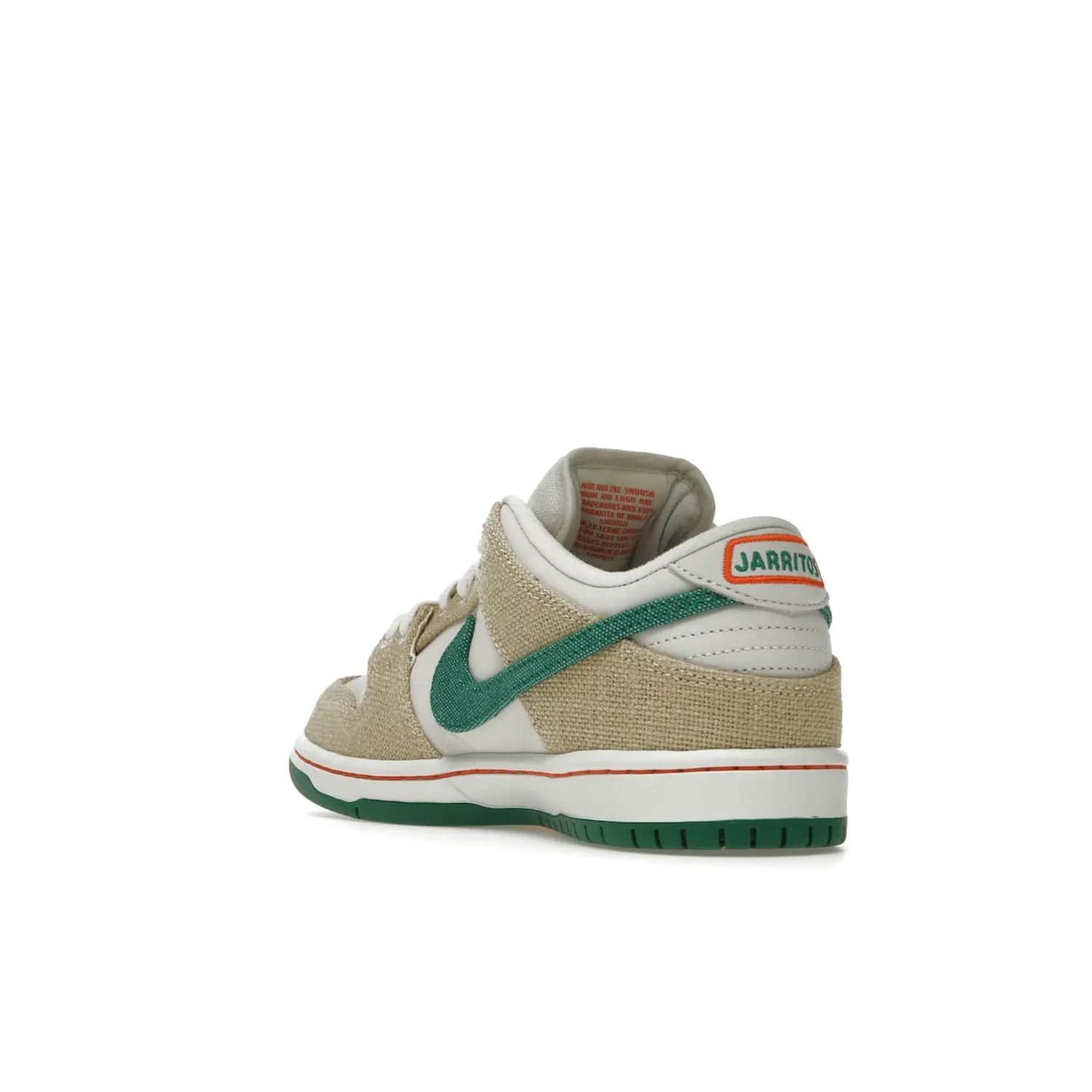 Nike SB Dunk Low Jarritos - Image 25 - Only at www.BallersClubKickz.com - Shop limited edition Nike SB Dunk Low Jarritos! Crafted with white leather and tear-away canvas materials with green accents. Includes orange, green, and white laces to customize your look. Available now.