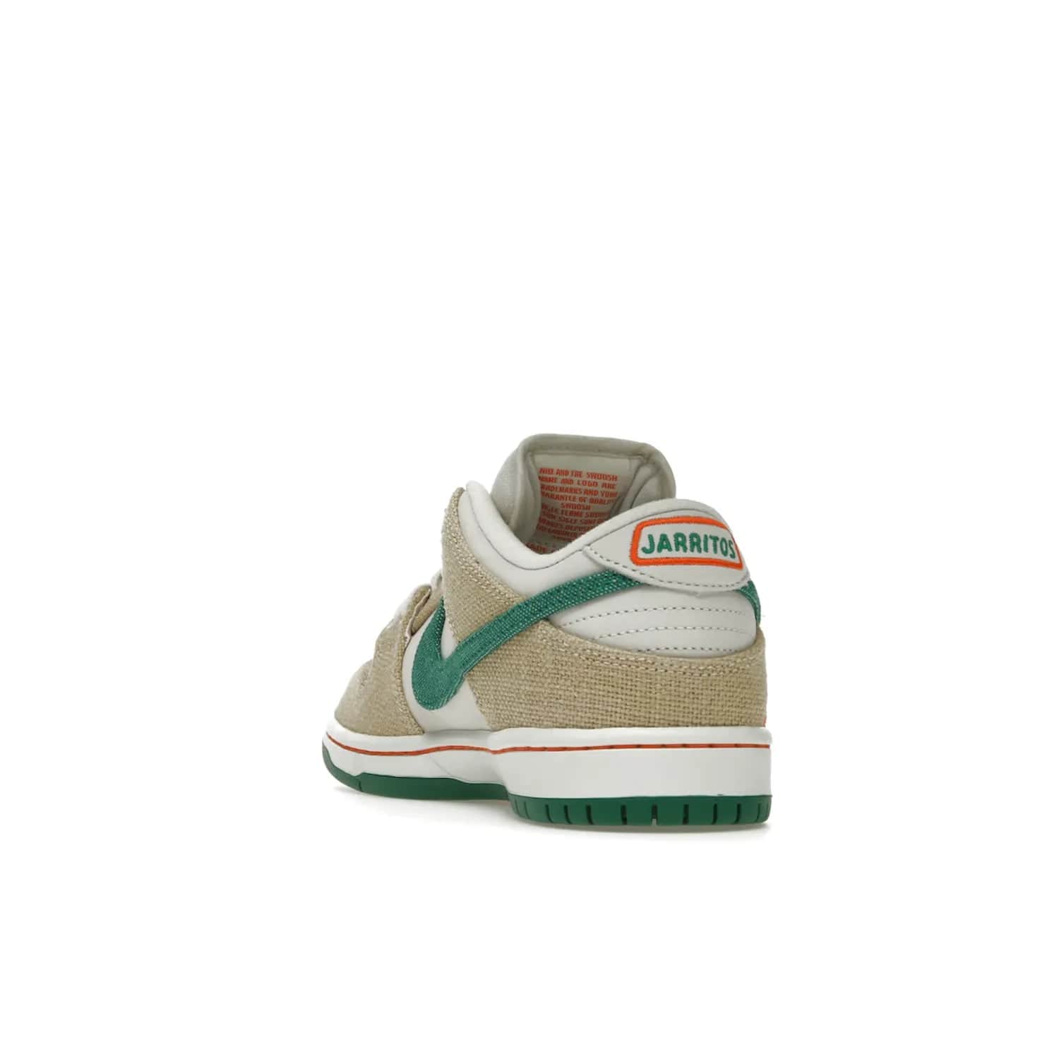 Nike SB Dunk Low Jarritos - Image 26 - Only at www.BallersClubKickz.com - Shop limited edition Nike SB Dunk Low Jarritos! Crafted with white leather and tear-away canvas materials with green accents. Includes orange, green, and white laces to customize your look. Available now.