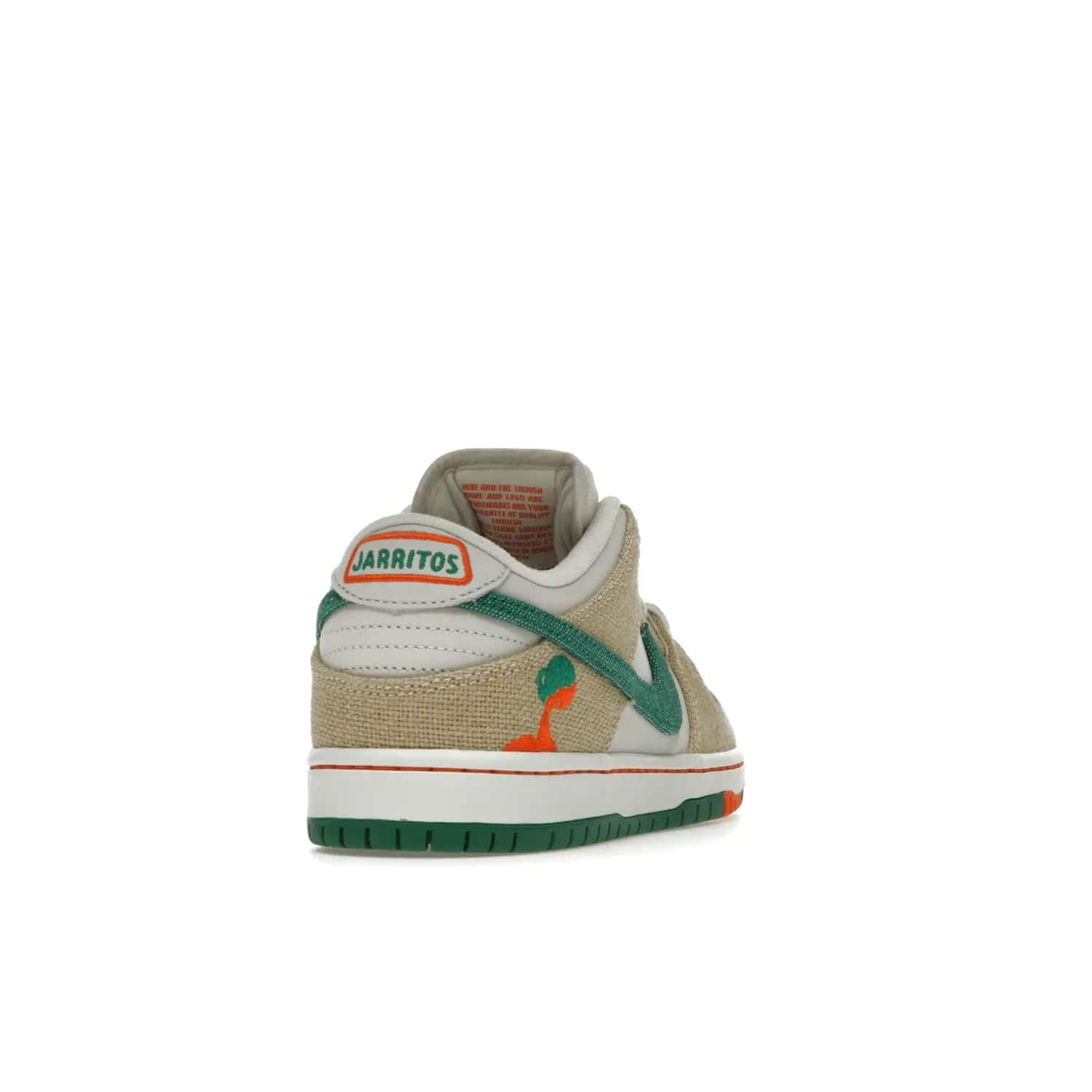 Nike SB Dunk Low Jarritos - Image 30 - Only at www.BallersClubKickz.com - Shop limited edition Nike SB Dunk Low Jarritos! Crafted with white leather and tear-away canvas materials with green accents. Includes orange, green, and white laces to customize your look. Available now.
