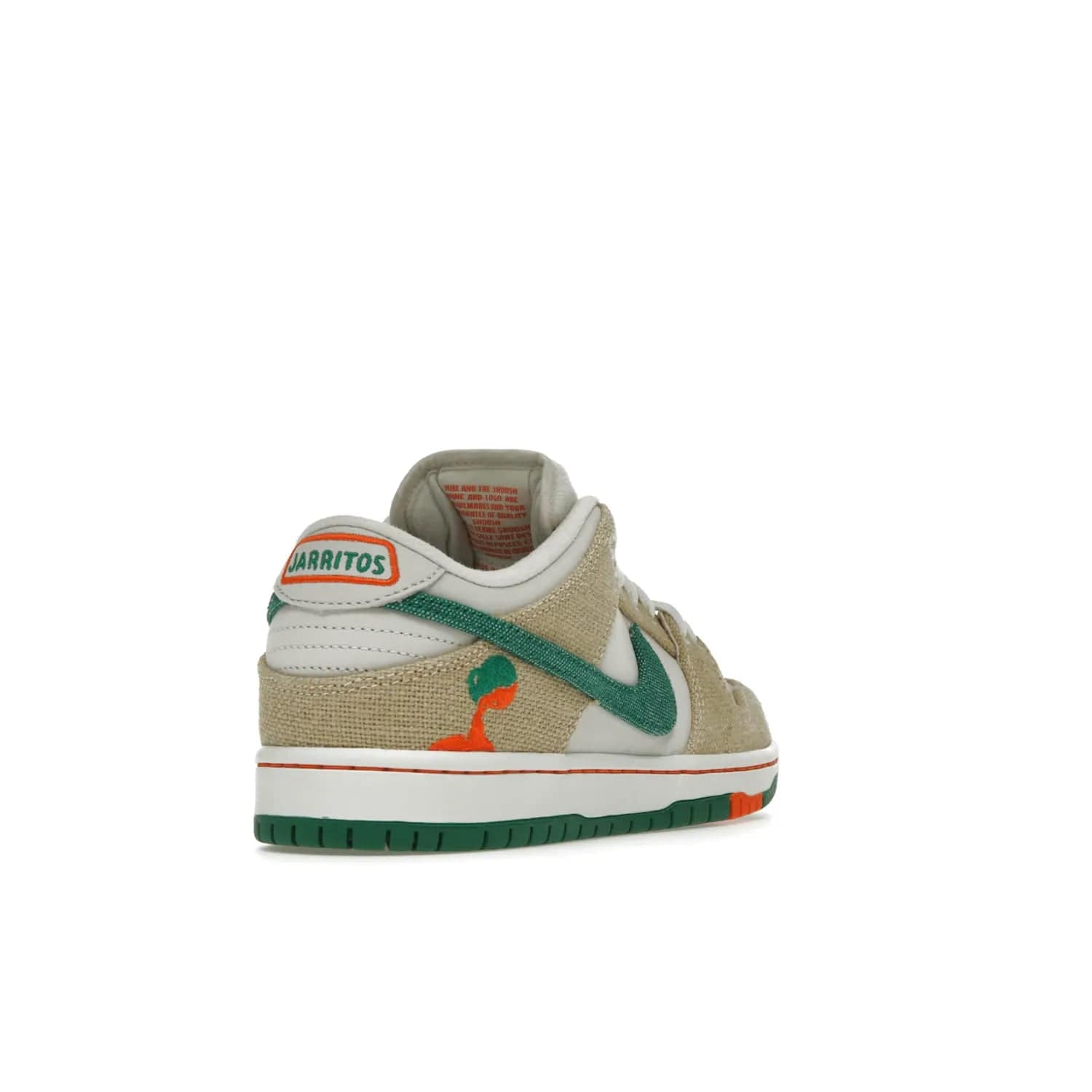 Nike SB Dunk Low Jarritos - Image 31 - Only at www.BallersClubKickz.com - Shop limited edition Nike SB Dunk Low Jarritos! Crafted with white leather and tear-away canvas materials with green accents. Includes orange, green, and white laces to customize your look. Available now.