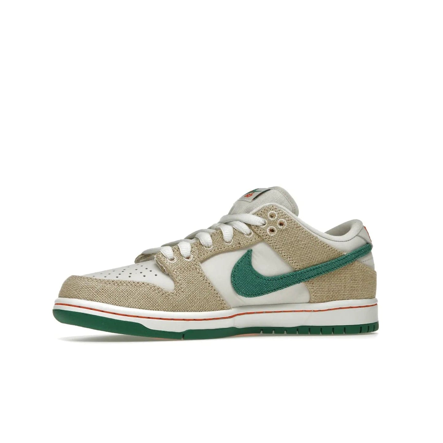 Nike SB Dunk Low Jarritos - Image 17 - Only at www.BallersClubKickz.com - Shop limited edition Nike SB Dunk Low Jarritos! Crafted with white leather and tear-away canvas materials with green accents. Includes orange, green, and white laces to customize your look. Available now.