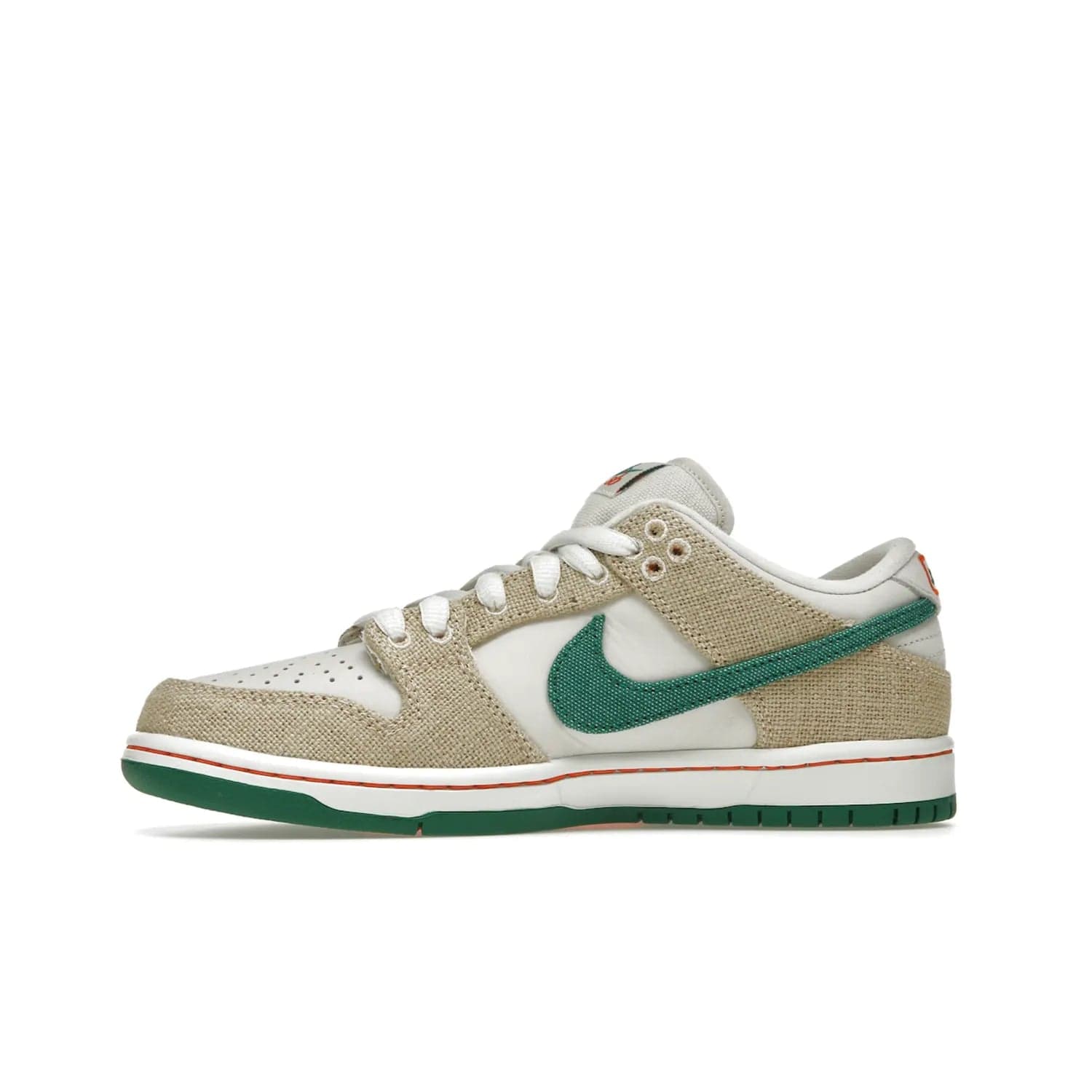 Nike SB Dunk Low Jarritos - Image 18 - Only at www.BallersClubKickz.com - Shop limited edition Nike SB Dunk Low Jarritos! Crafted with white leather and tear-away canvas materials with green accents. Includes orange, green, and white laces to customize your look. Available now.