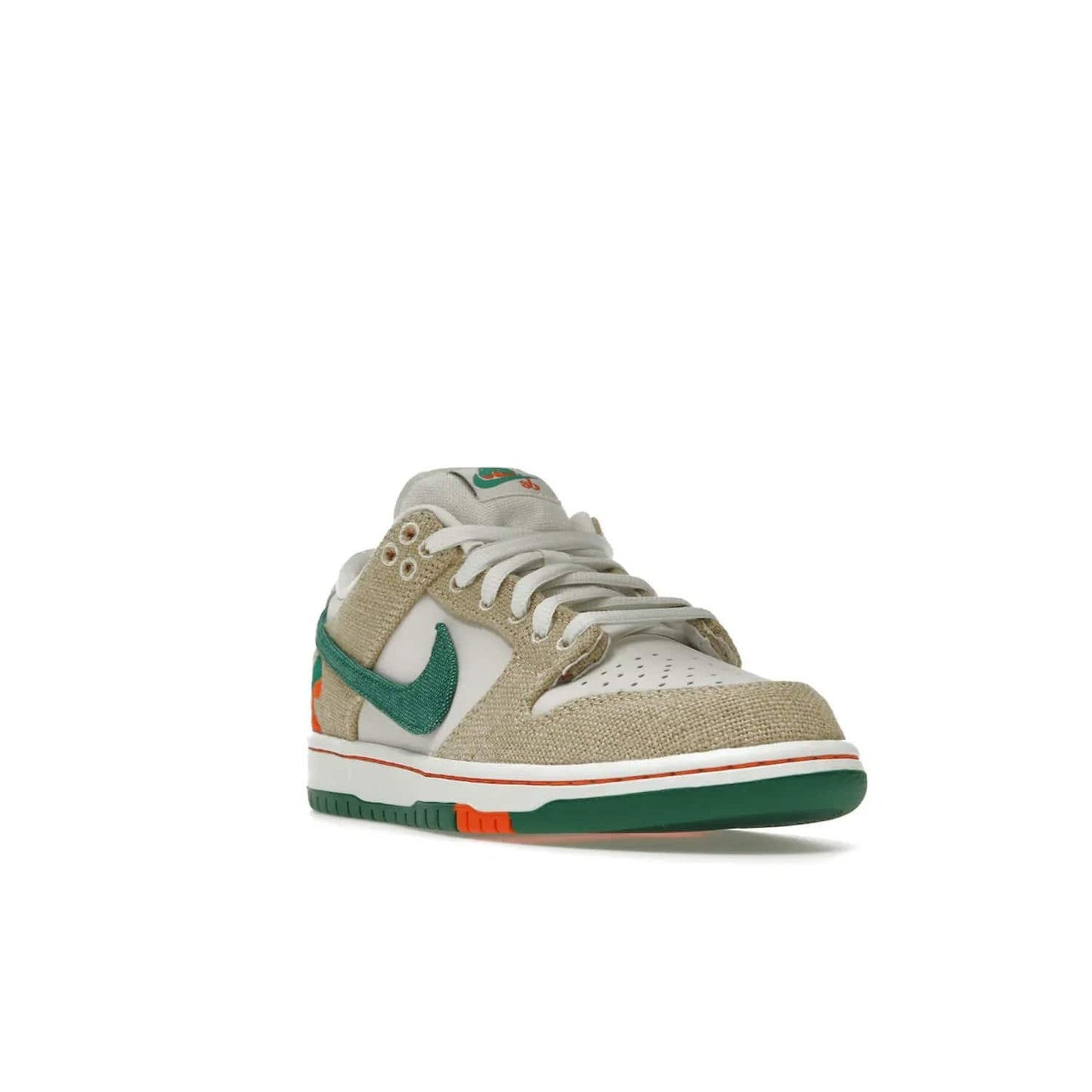 Nike SB Dunk Low Jarritos - Image 7 - Only at www.BallersClubKickz.com - Shop limited edition Nike SB Dunk Low Jarritos! Crafted with white leather and tear-away canvas materials with green accents. Includes orange, green, and white laces to customize your look. Available now.
