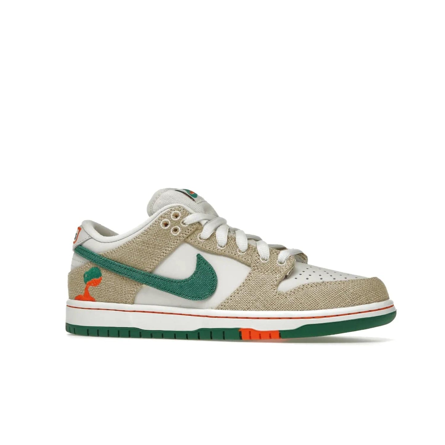 Nike SB Dunk Low Jarritos - Image 3 - Only at www.BallersClubKickz.com - Shop limited edition Nike SB Dunk Low Jarritos! Crafted with white leather and tear-away canvas materials with green accents. Includes orange, green, and white laces to customize your look. Available now.