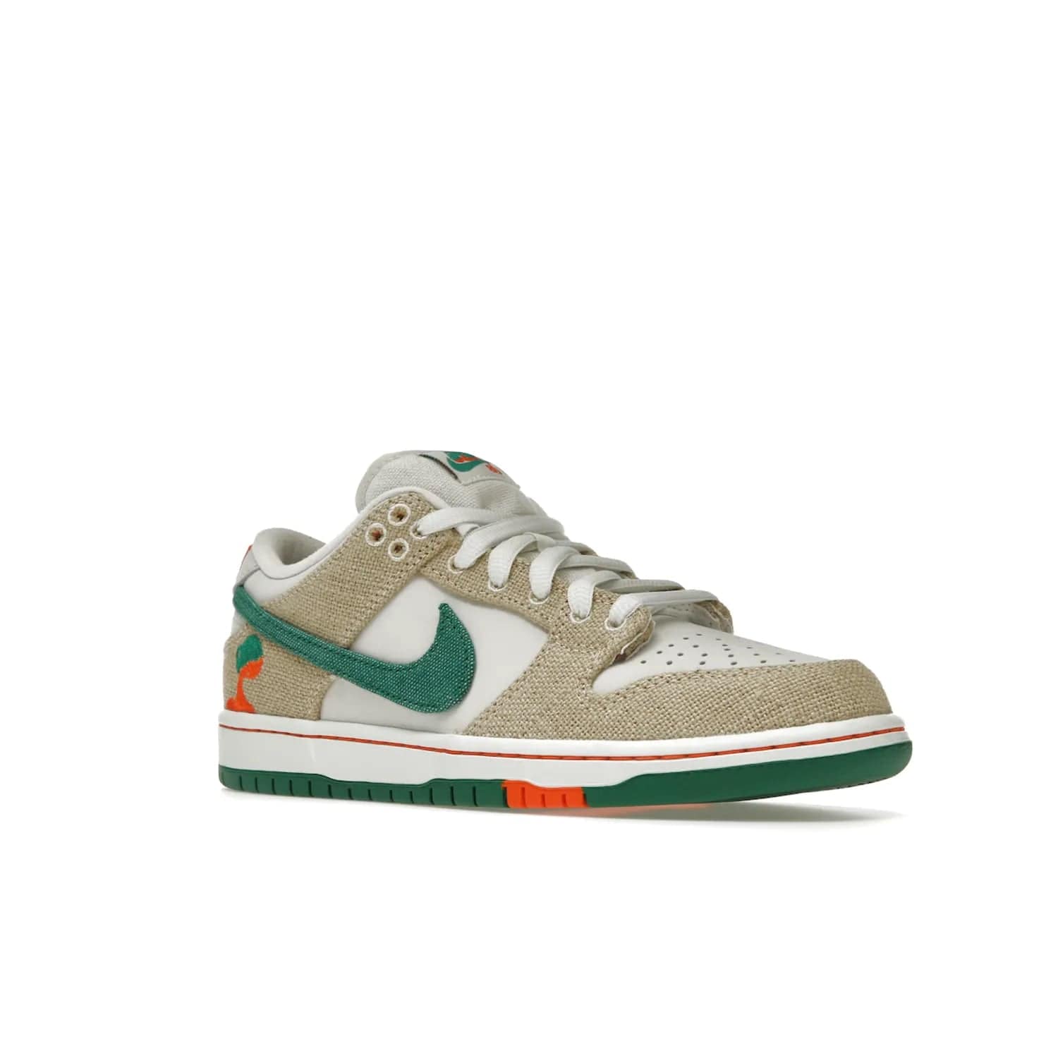 Nike SB Dunk Low Jarritos - Image 5 - Only at www.BallersClubKickz.com - Shop limited edition Nike SB Dunk Low Jarritos! Crafted with white leather and tear-away canvas materials with green accents. Includes orange, green, and white laces to customize your look. Available now.