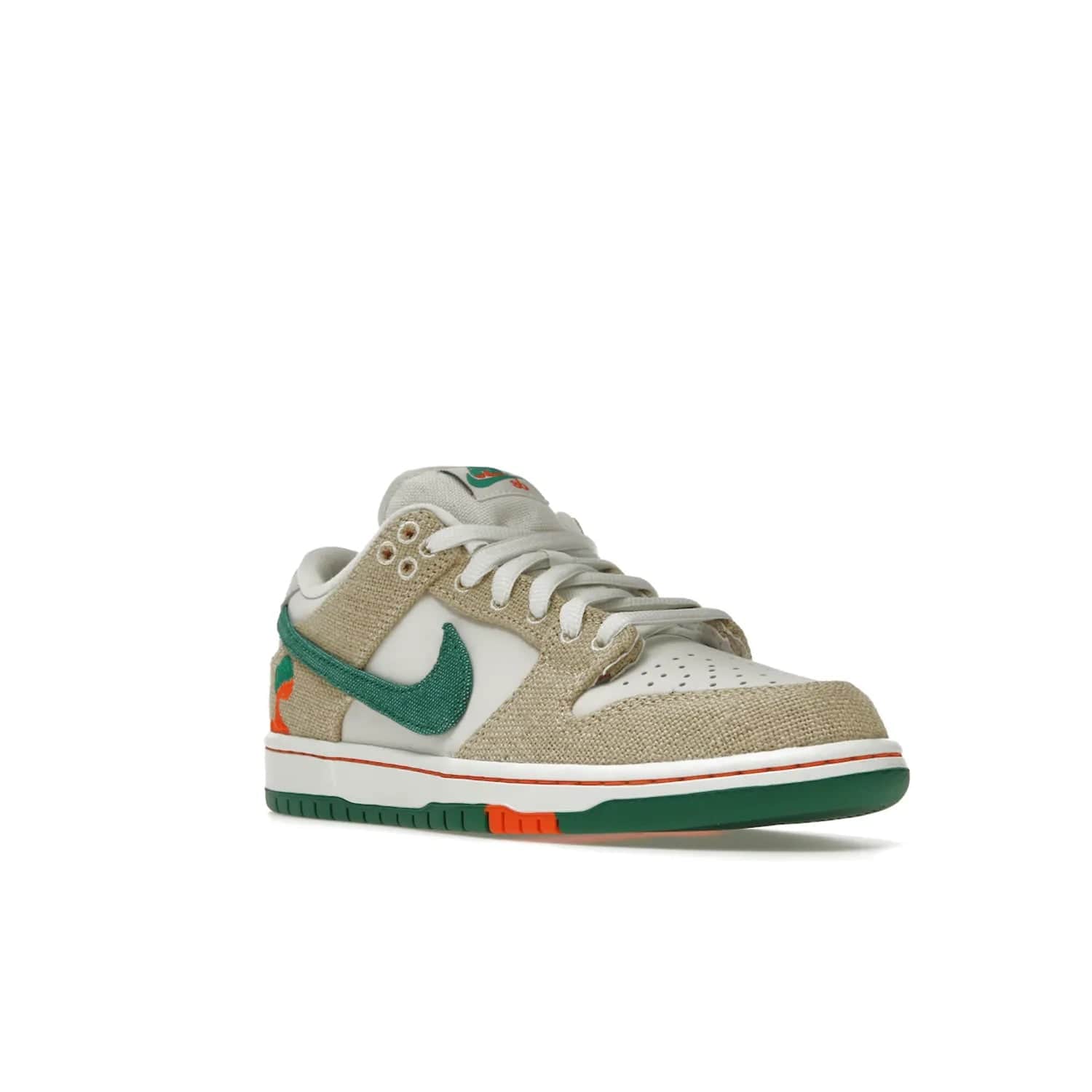 Nike SB Dunk Low Jarritos - Image 6 - Only at www.BallersClubKickz.com - Shop limited edition Nike SB Dunk Low Jarritos! Crafted with white leather and tear-away canvas materials with green accents. Includes orange, green, and white laces to customize your look. Available now.