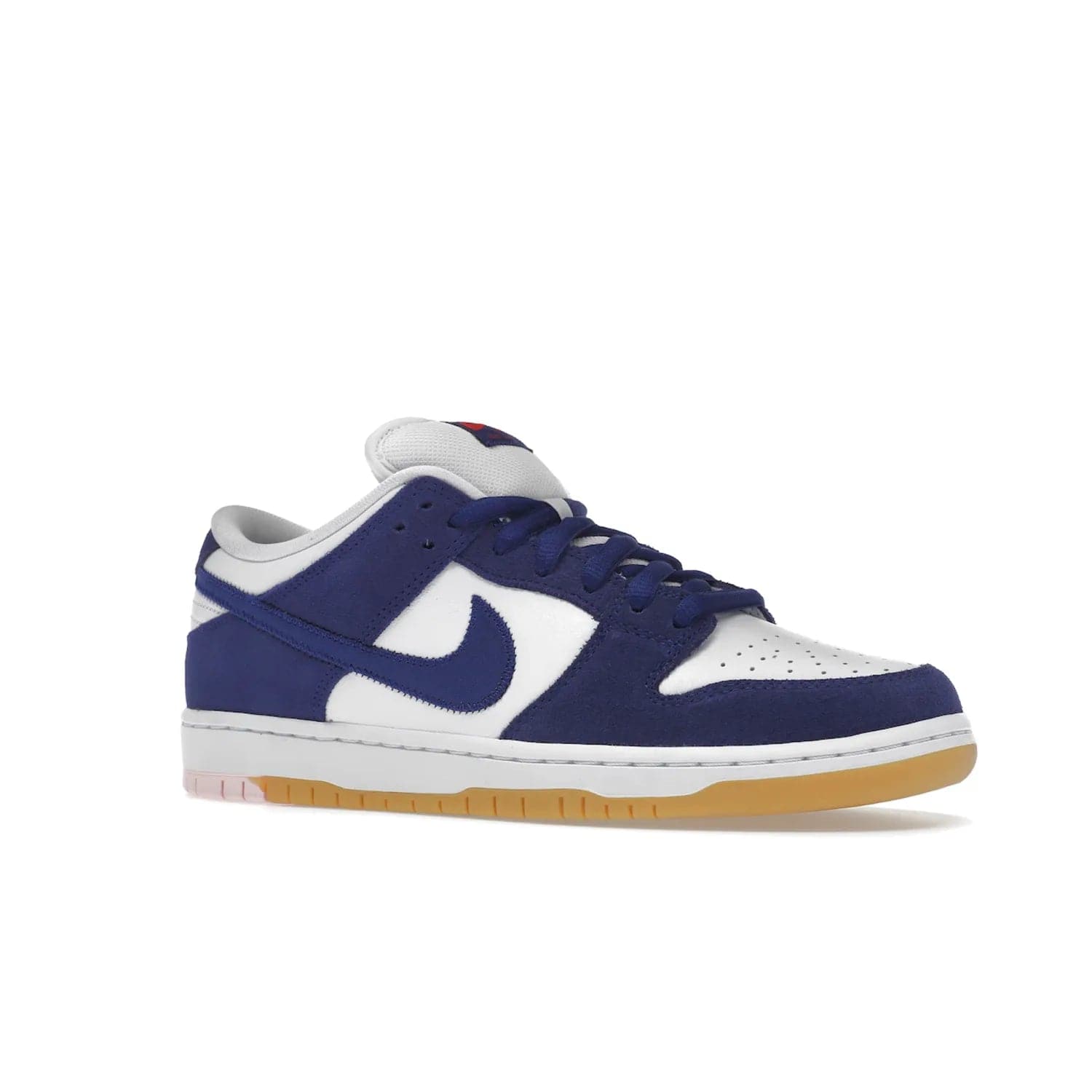 Nike SB Dunk Low Los Angeles Dodgers - Image 4 - Only at www.BallersClubKickz.com - Make a statement with the limited edition Nike SB Dunk Low Los Angeles Dodgers. Featuring a striking blue and white color combination, convenient lace-up closure, light-brown sole, and pink graphic, this stylish and comfortable low-top sneaker is perfect for sport fans and sneaker enthusiasts alike. Available in June 2022.