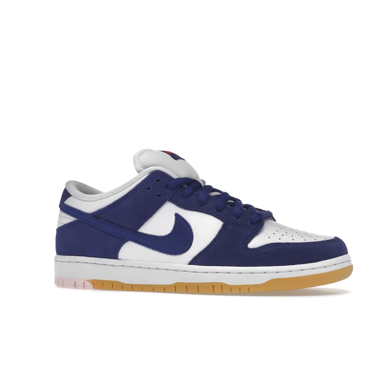 Nike SB Dunk Low Los Angeles Dodgers - Image 3 - Only at www.BallersClubKickz.com - Make a statement with the limited edition Nike SB Dunk Low Los Angeles Dodgers. Featuring a striking blue and white color combination, convenient lace-up closure, light-brown sole, and pink graphic, this stylish and comfortable low-top sneaker is perfect for sport fans and sneaker enthusiasts alike. Available in June 2022.